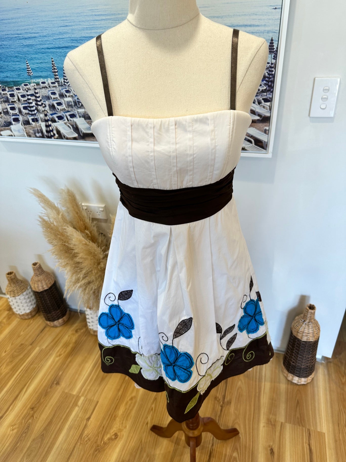 Vintage Y2K Dress 8 White, Blue, Black, Green