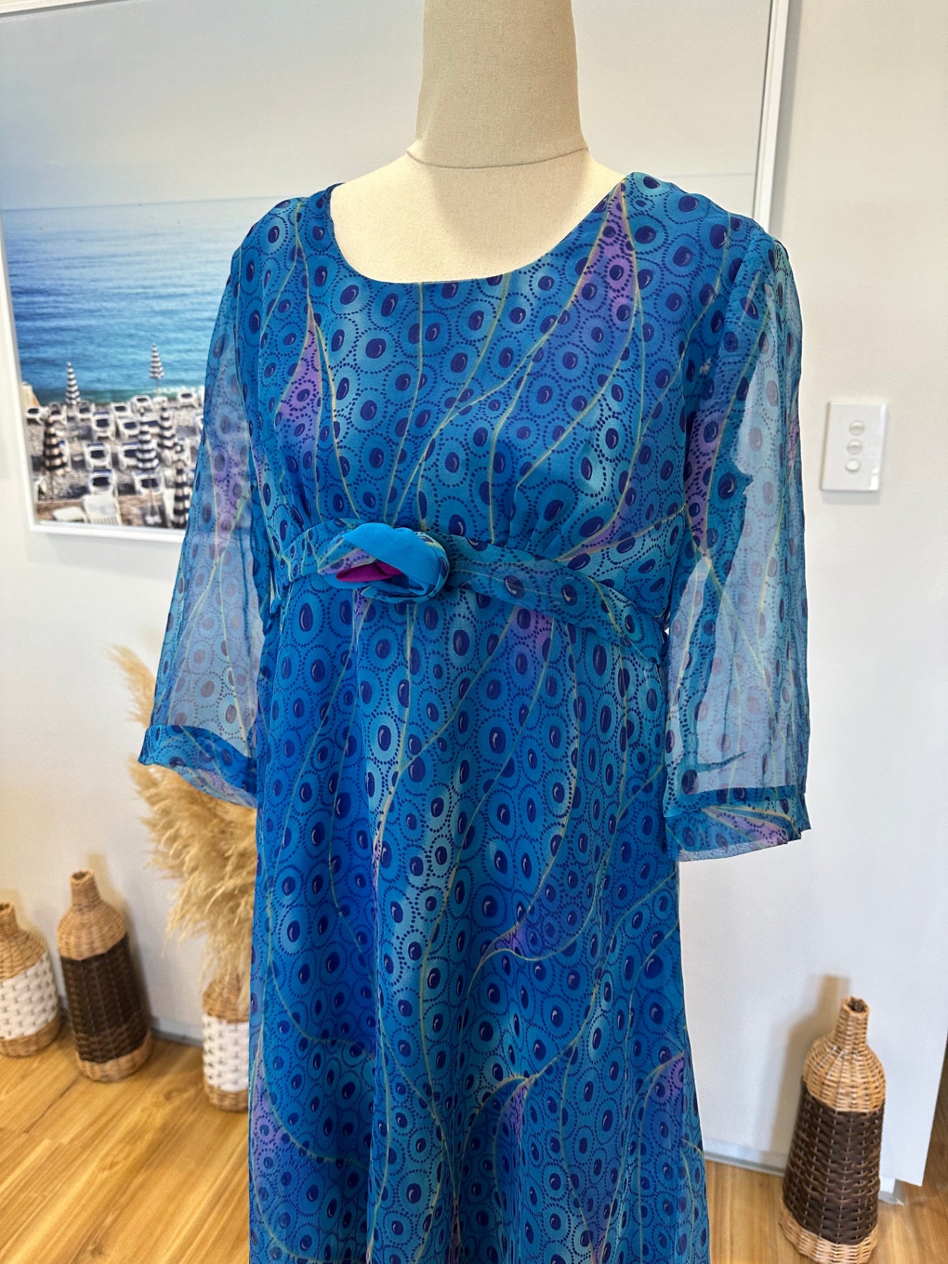 [SALE] Vintage Dress - Blue Ocean-tones - Marti - Medium / Large Blue