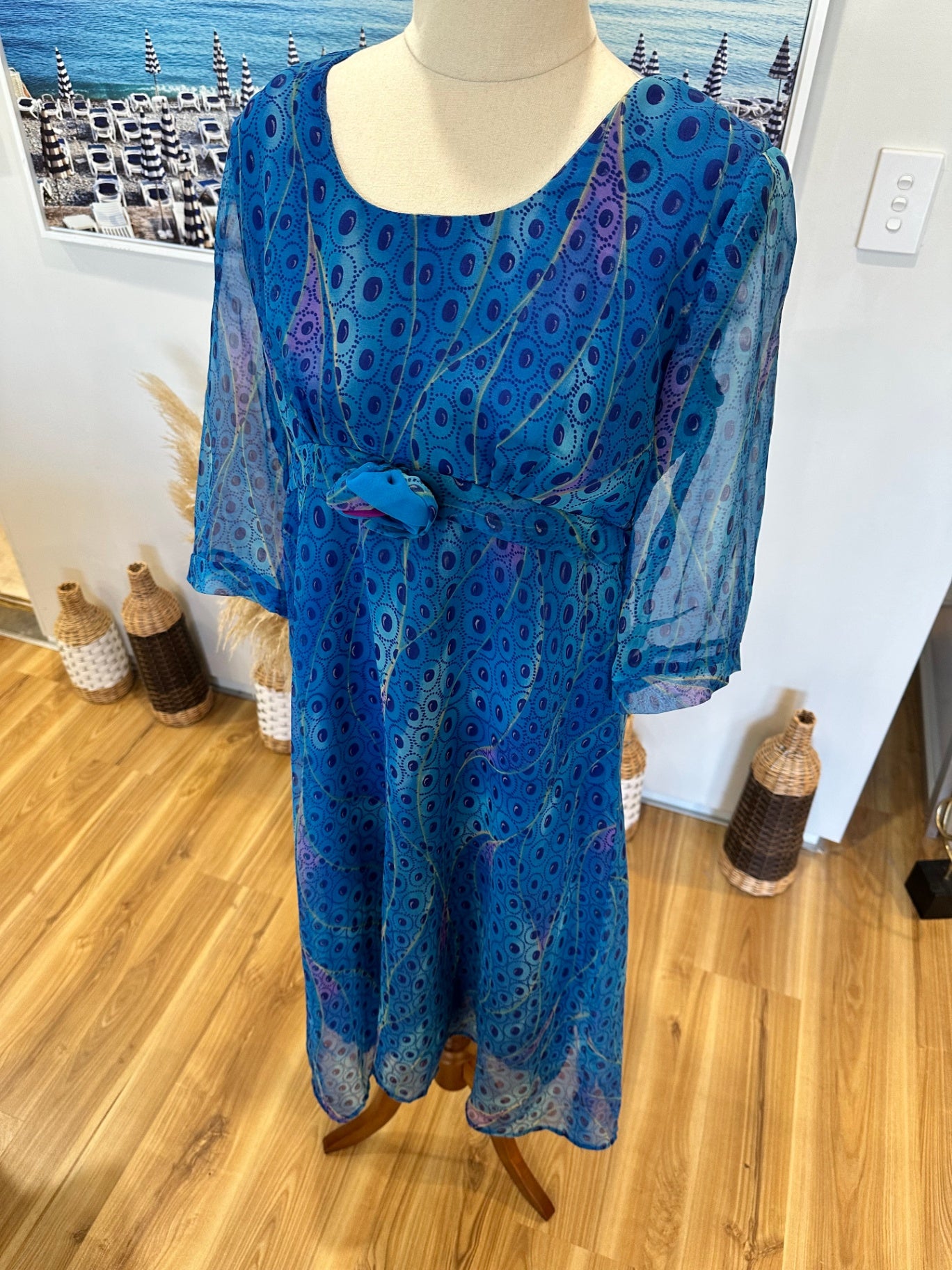 [SALE] Vintage Dress - Blue Ocean-tones - Marti - Medium / Large Blue