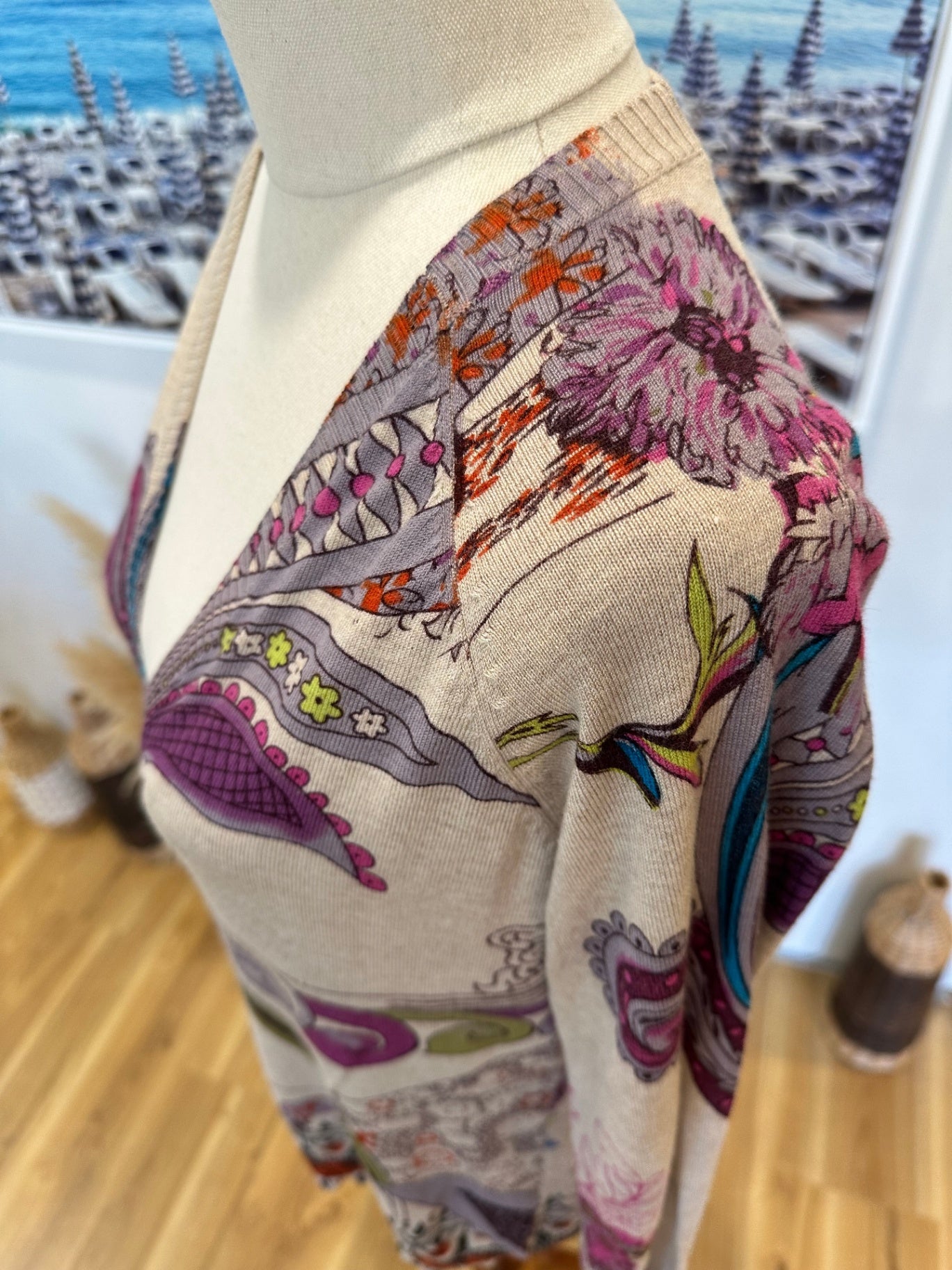 Heine Cardigan - Medium - Beige w floral and abstract patterns