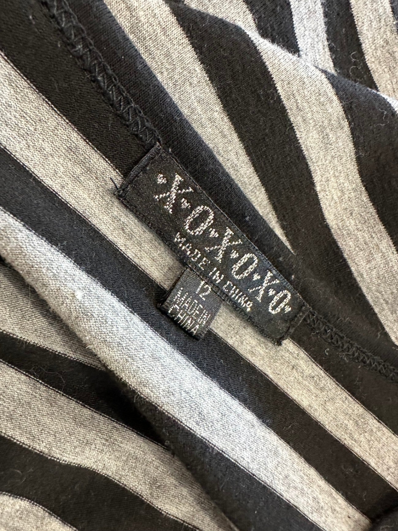 Long-sleeve Top - Size 12 - Black and Grey stripes w Buckle Feature