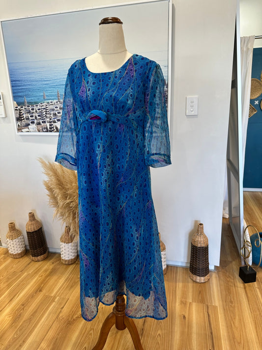 [SALE] Vintage Dress - Blue Ocean-tones - Marti - Medium / Large Blue