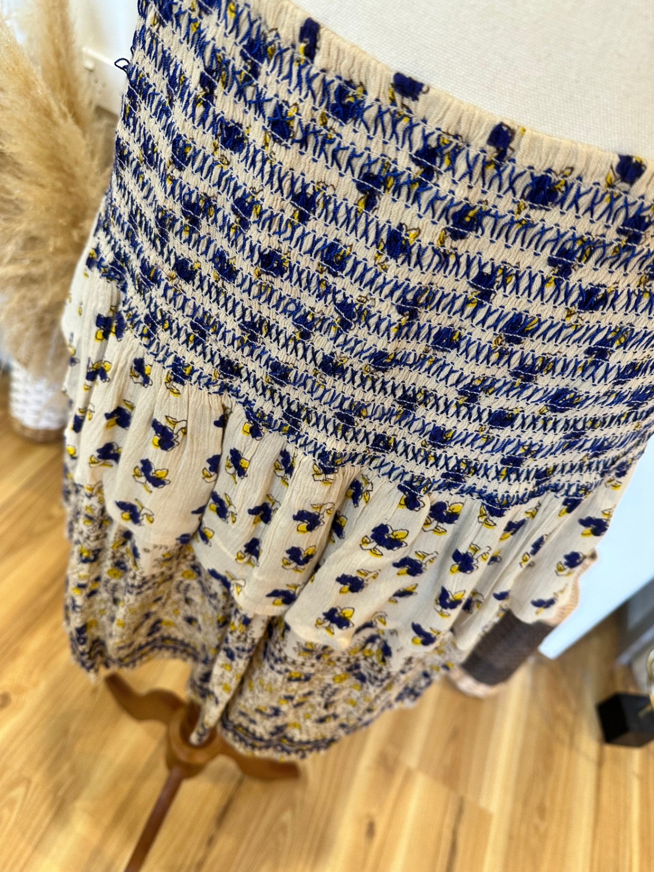 Boho Ra-Ra Skirt - Size Small - Cream, Blue, Yellow