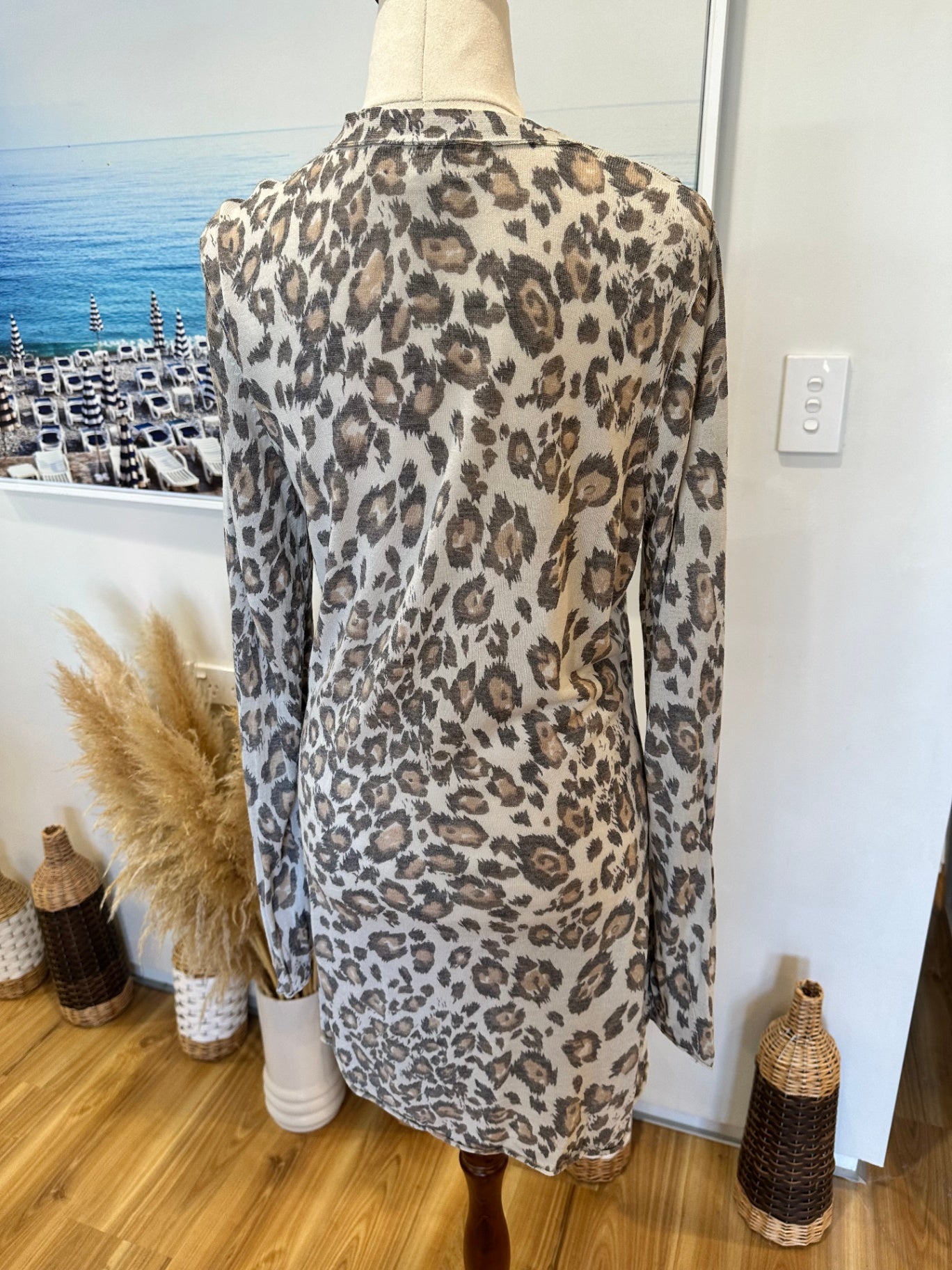 [SALE] Verge - Longline Cardigan - Large - Beige w leopard print
