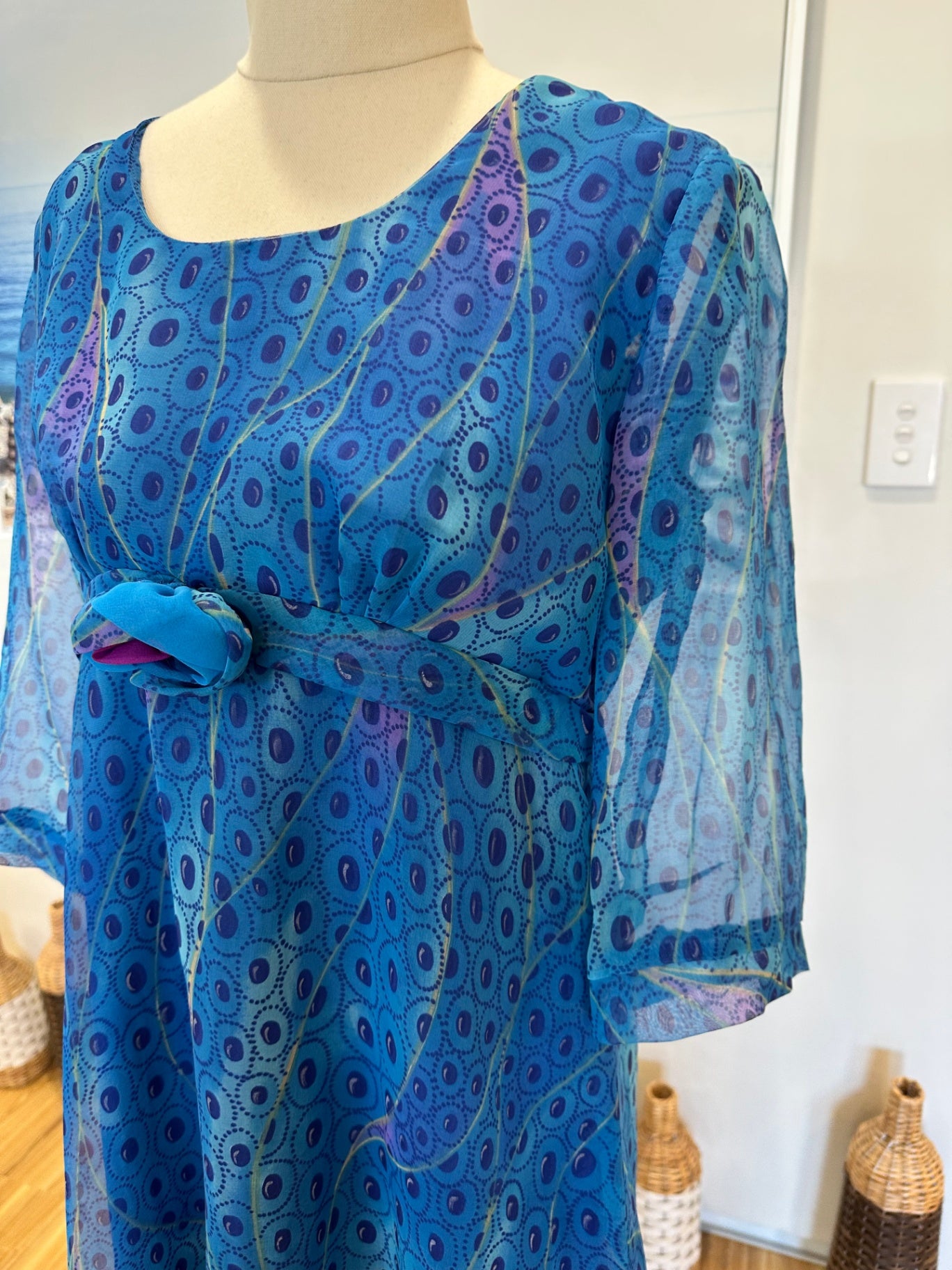 [SALE] Vintage Dress - Blue Ocean-tones - Marti - Medium / Large Blue