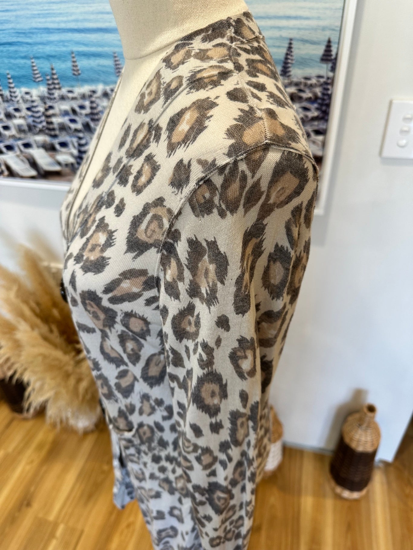 [SALE] Verge - Longline Cardigan - Large - Beige w leopard print