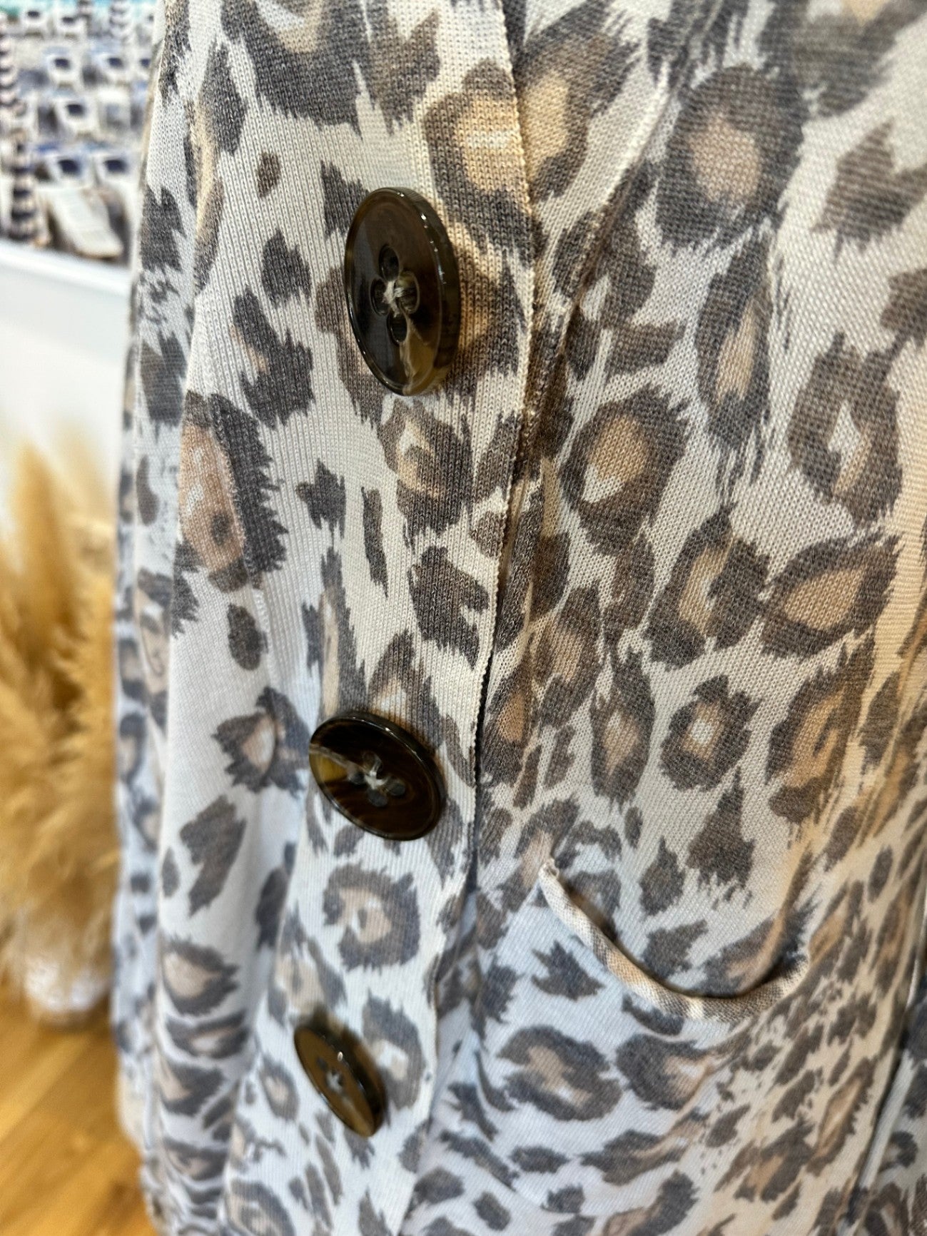 [SALE] Verge - Longline Cardigan - Large - Beige w leopard print