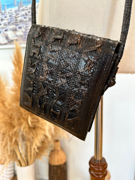 [SALE] Vintage - Cross Body - Snakeskin-esque Brown Bag