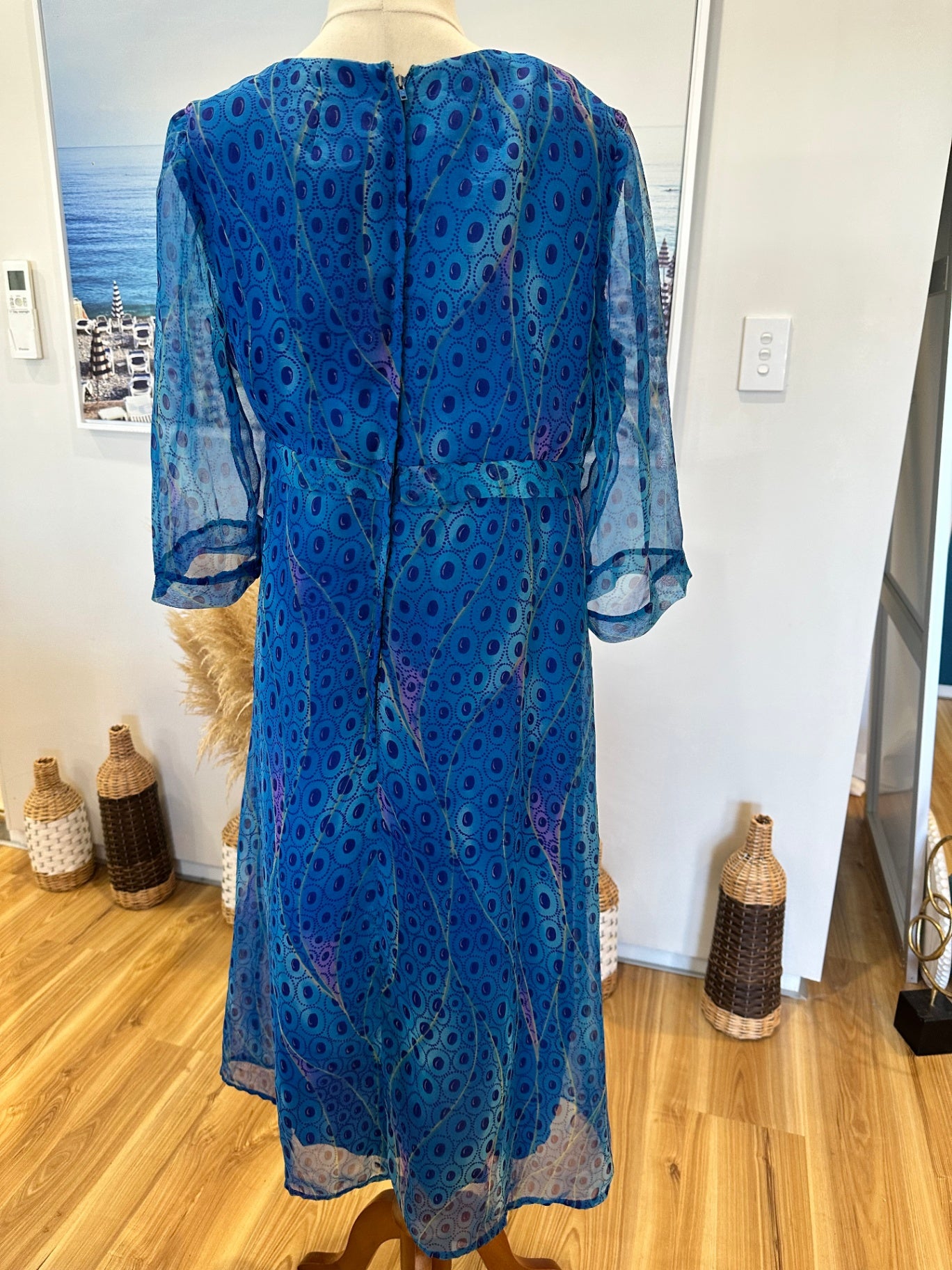 [SALE] Vintage Dress - Blue Ocean-tones - Marti - Medium / Large Blue