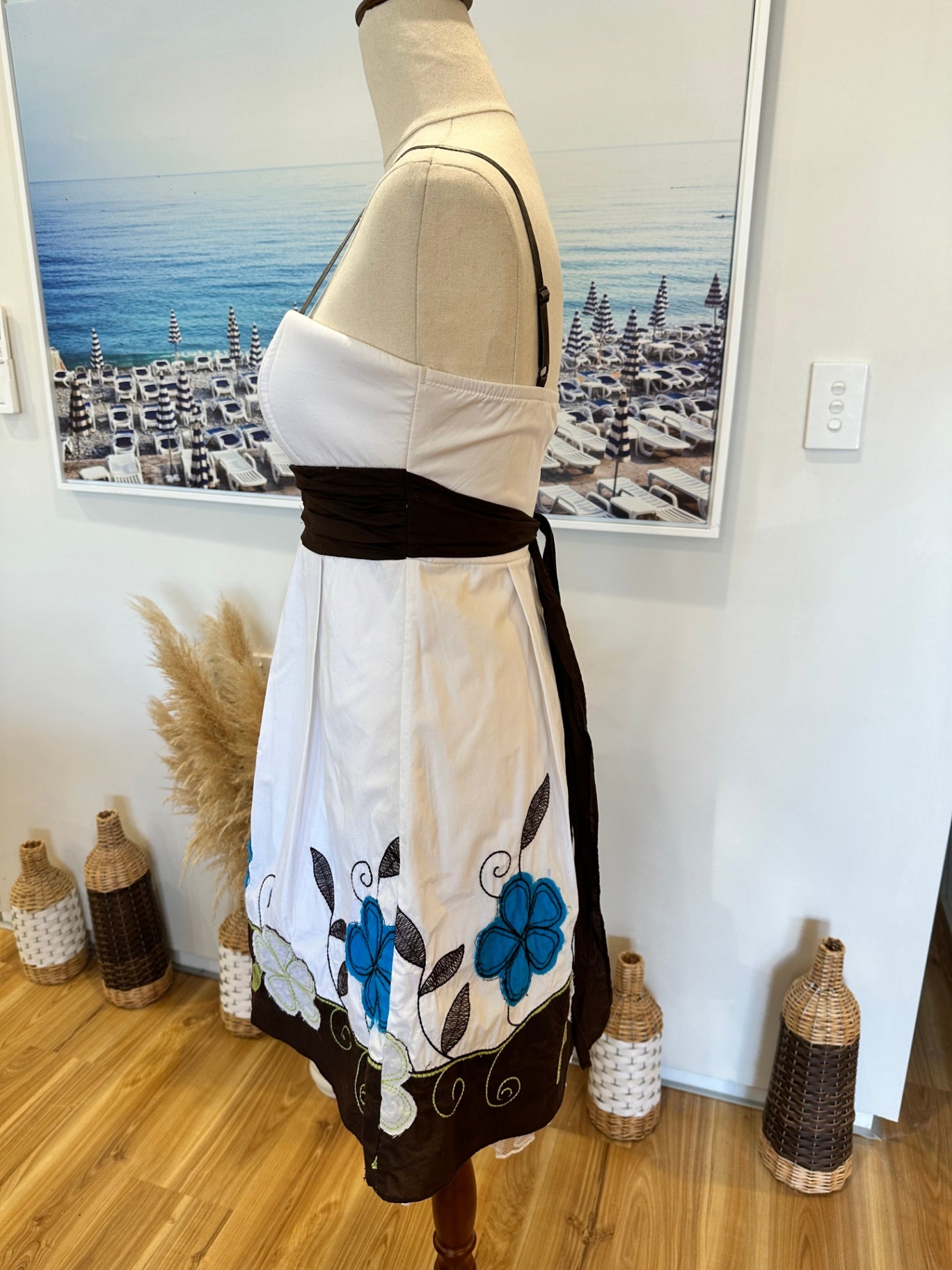 Vintage Y2K Dress 8 White, Blue, Black, Green