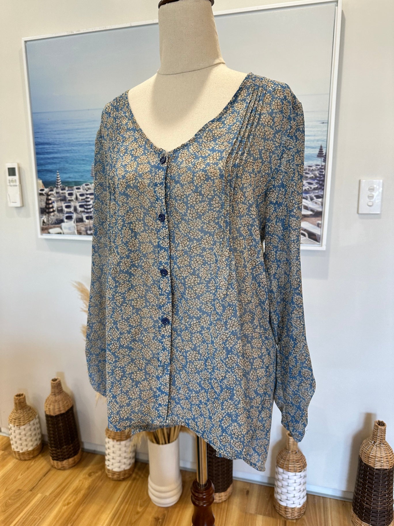 Ketz-Ke Blouse - Size 8 - Blue and beige