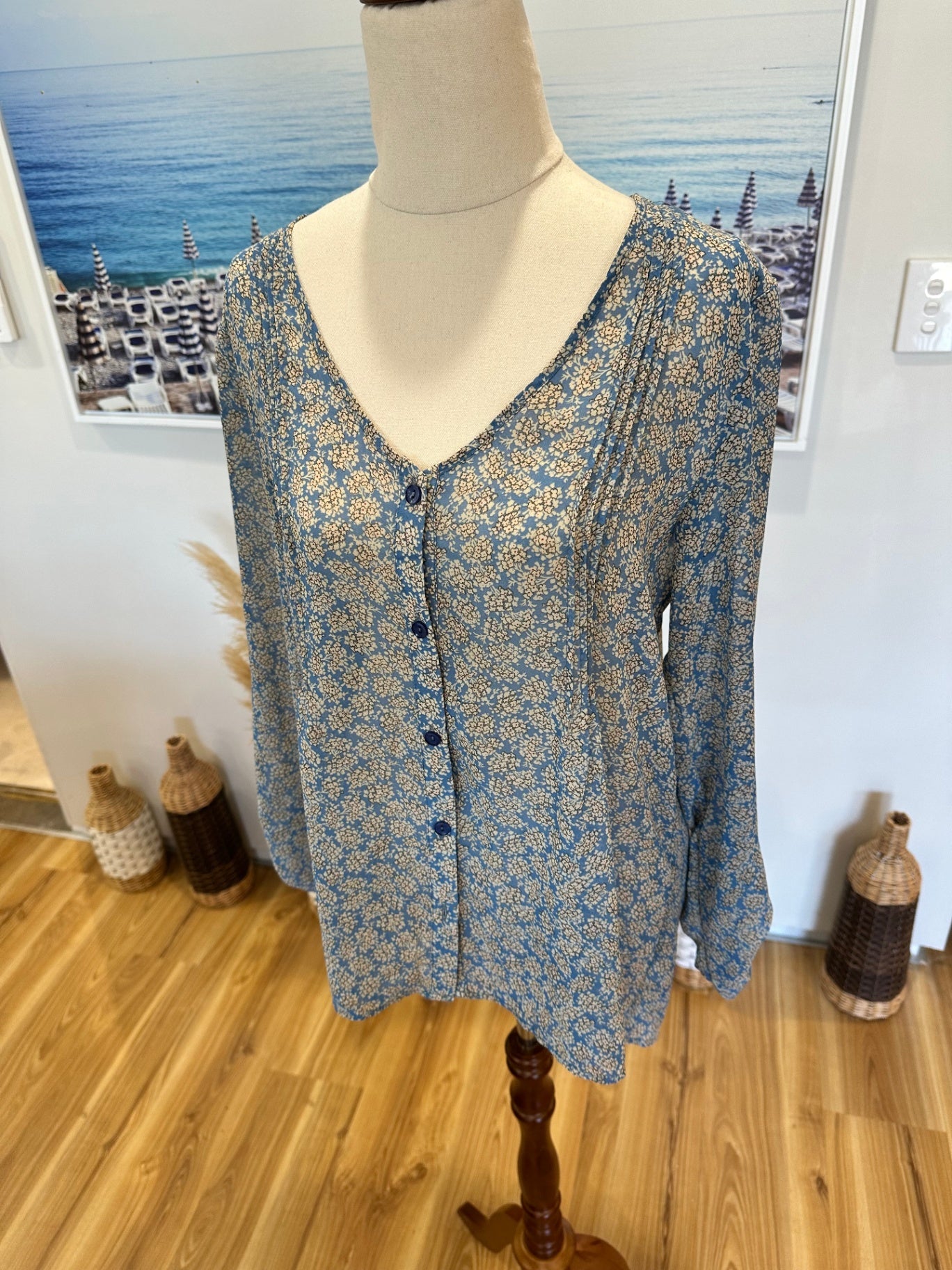 Ketz-Ke Blouse - Size 8 - Blue and beige