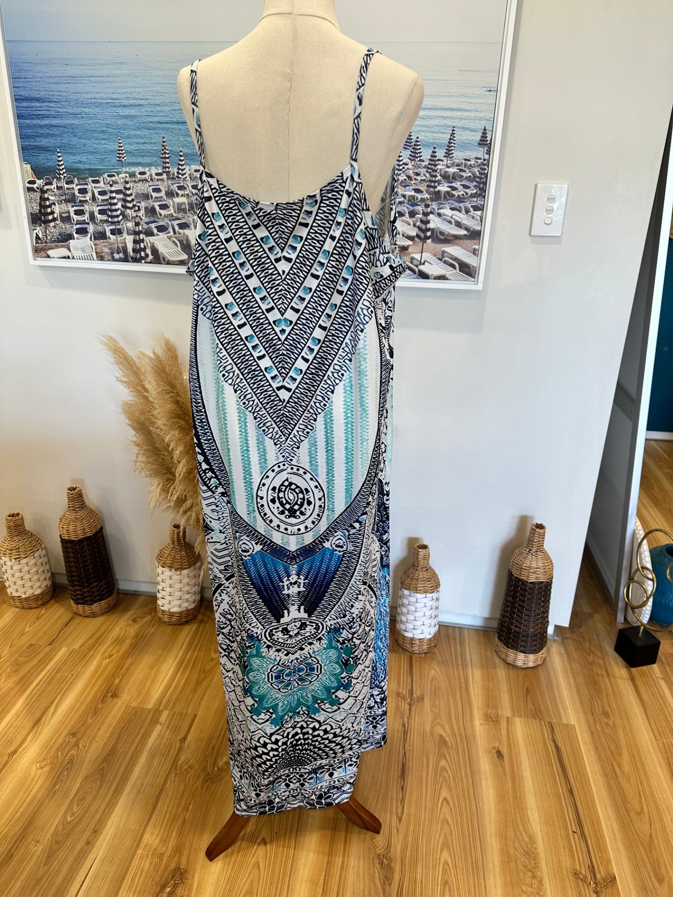 [SALE] Maxi Dress - Extra Large - White w Blue Tones