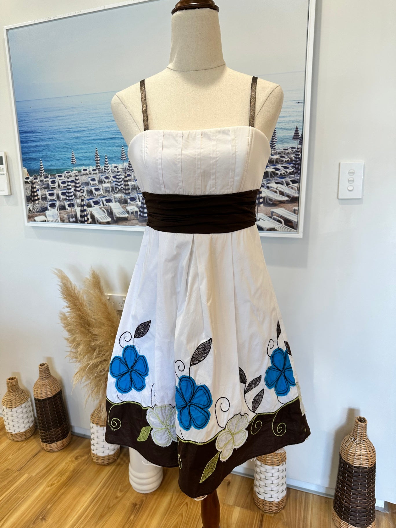 Vintage Y2K Dress 8 White, Blue, Black, Green