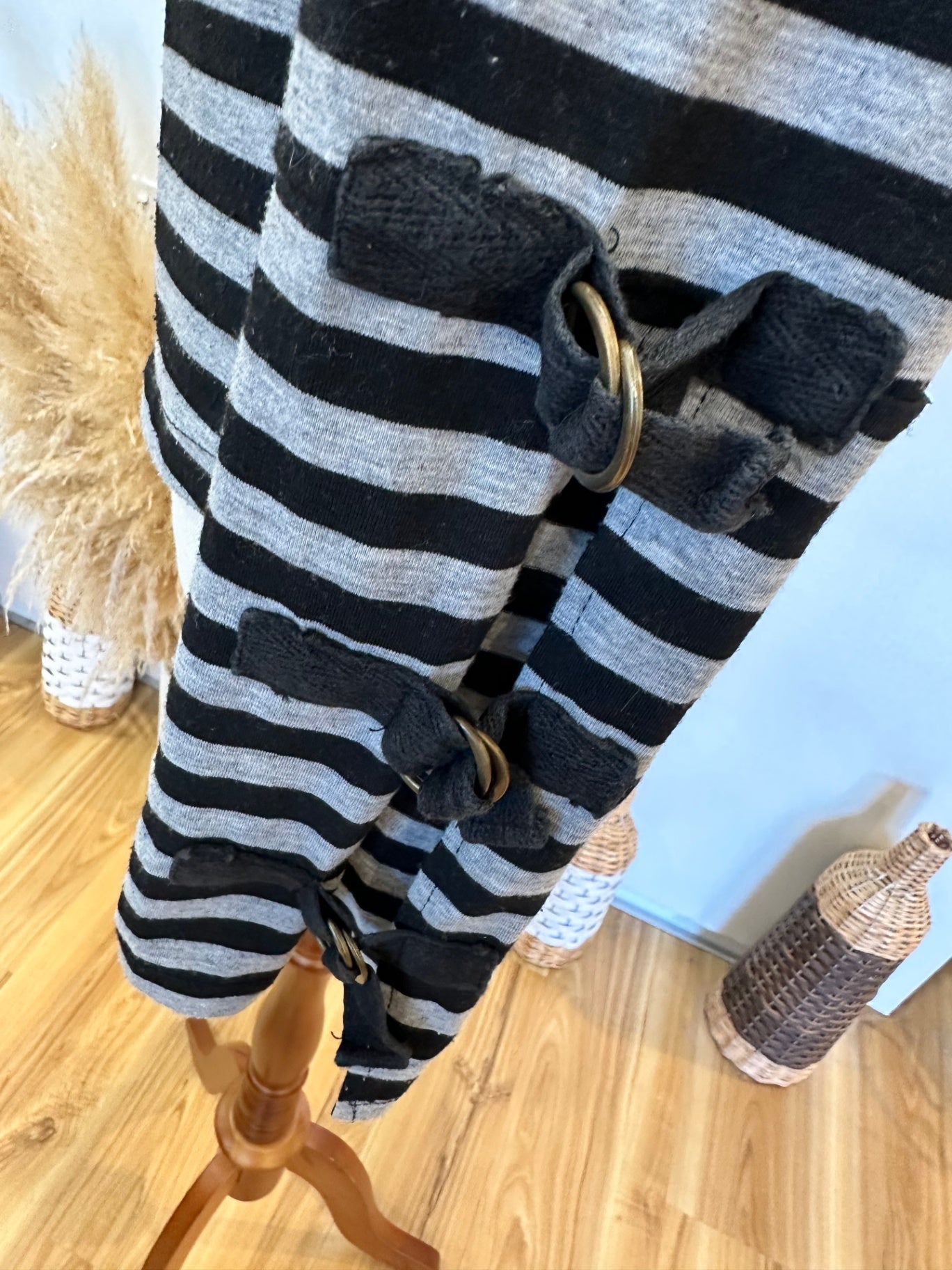 Long-sleeve Top - Size 12 - Black and Grey stripes w Buckle Feature