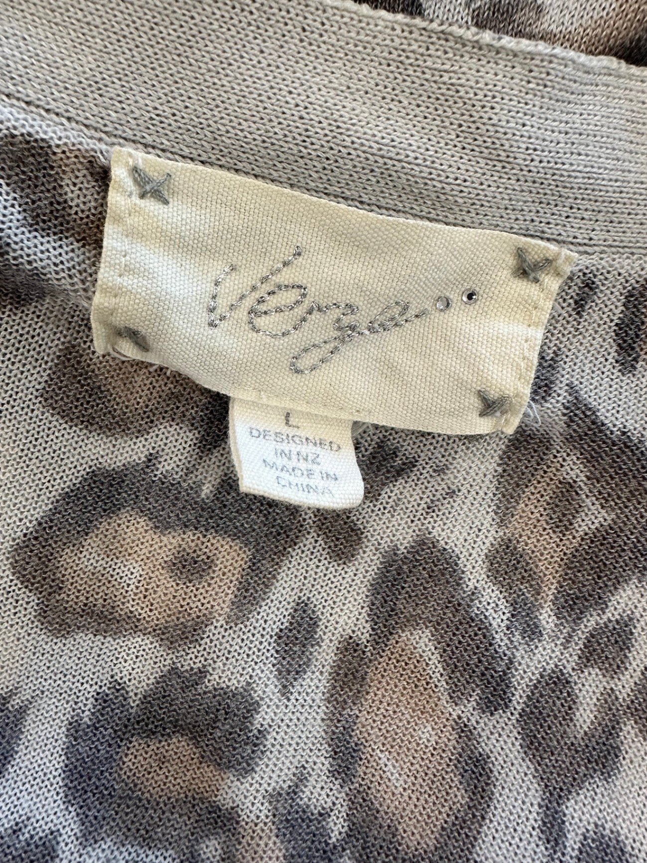 [SALE] Verge - Longline Cardigan - Large - Beige w leopard print