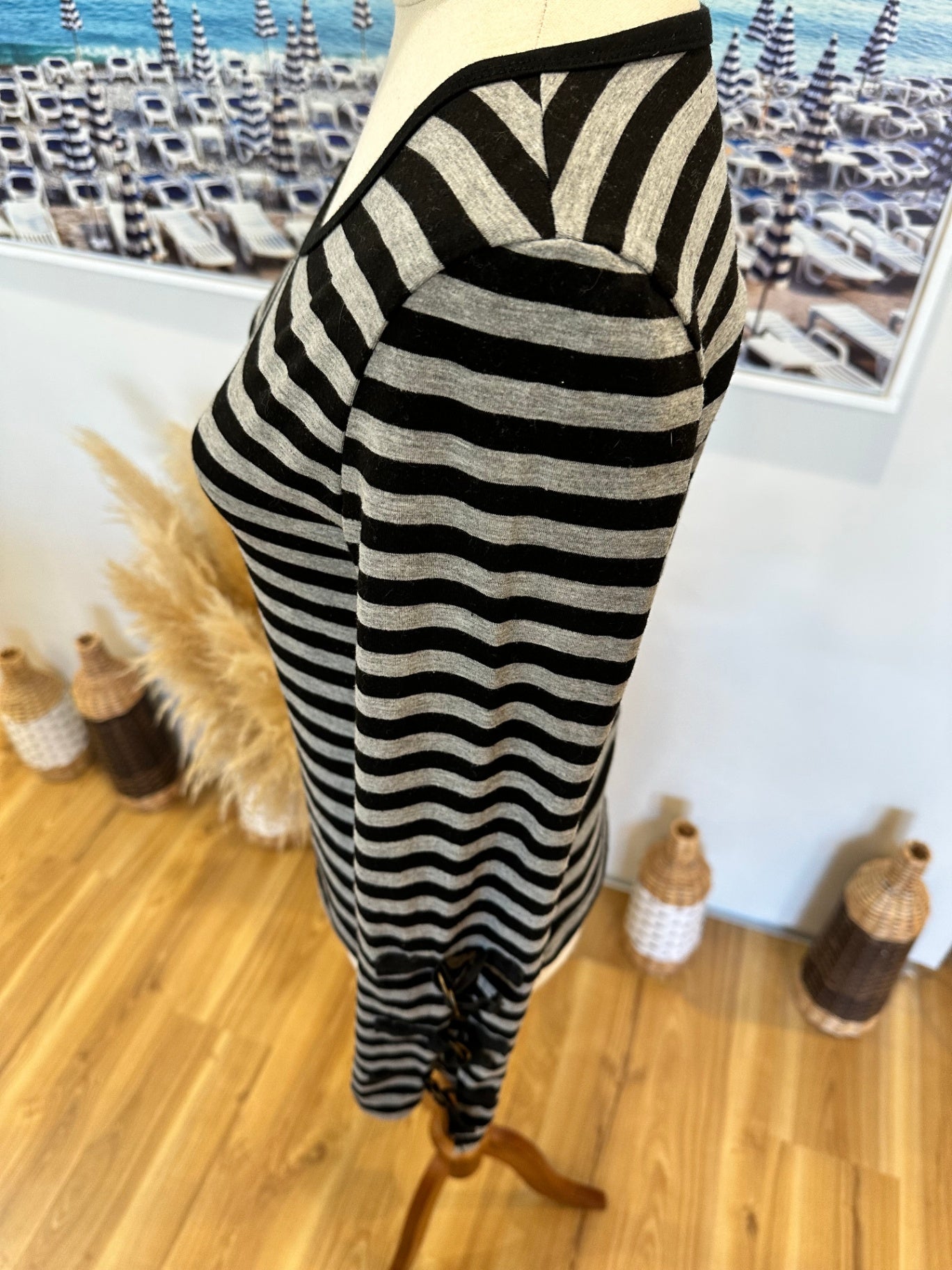 Long-sleeve Top - Size 12 - Black and Grey stripes w Buckle Feature