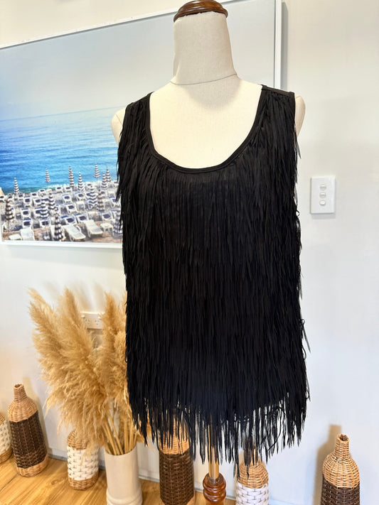[SALE] Max - Flapper Fringed Singlet Top - Size 10 - Black