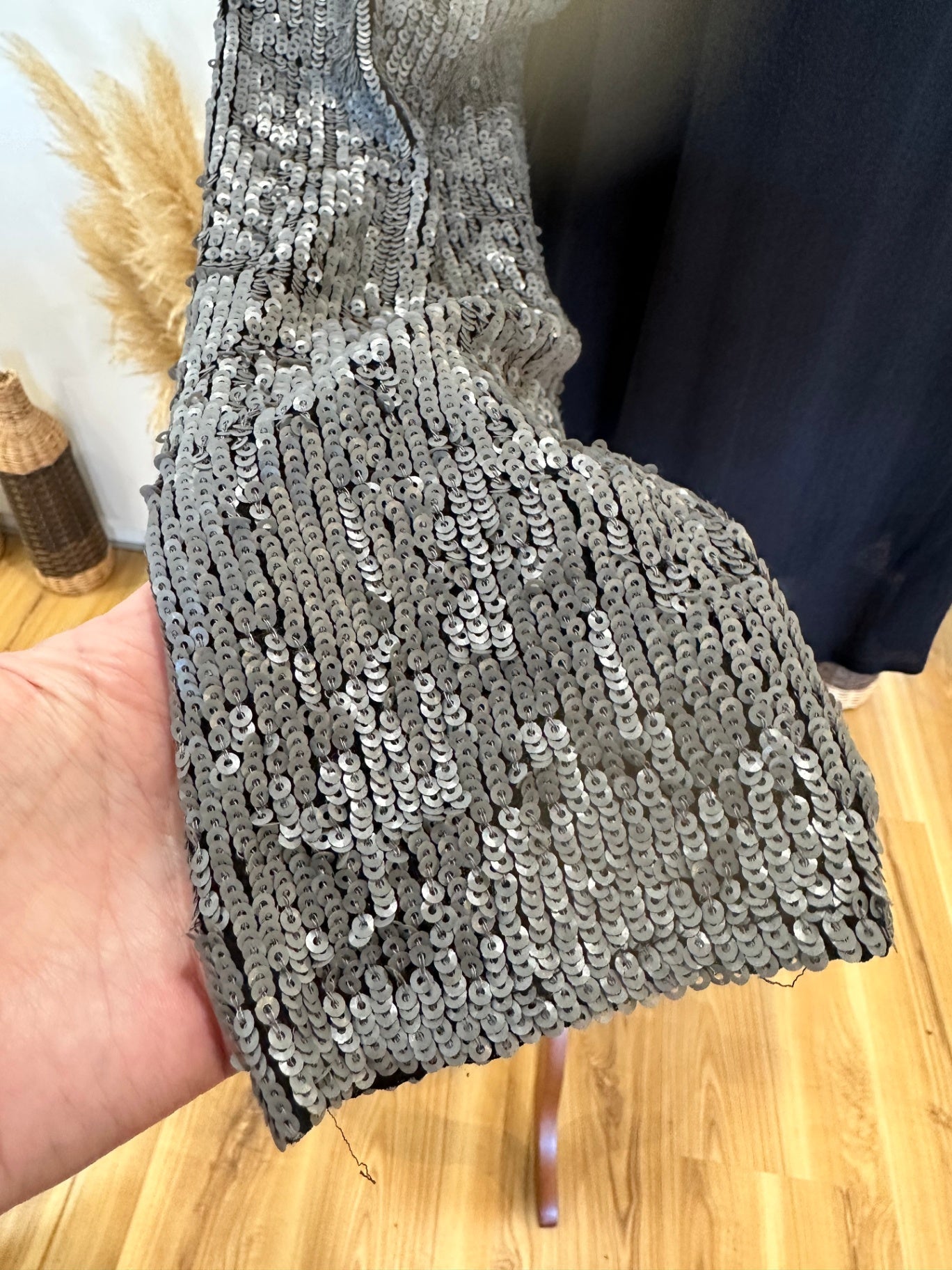 [SALE] Sequin Sleeve Top - Small - Black and Silver