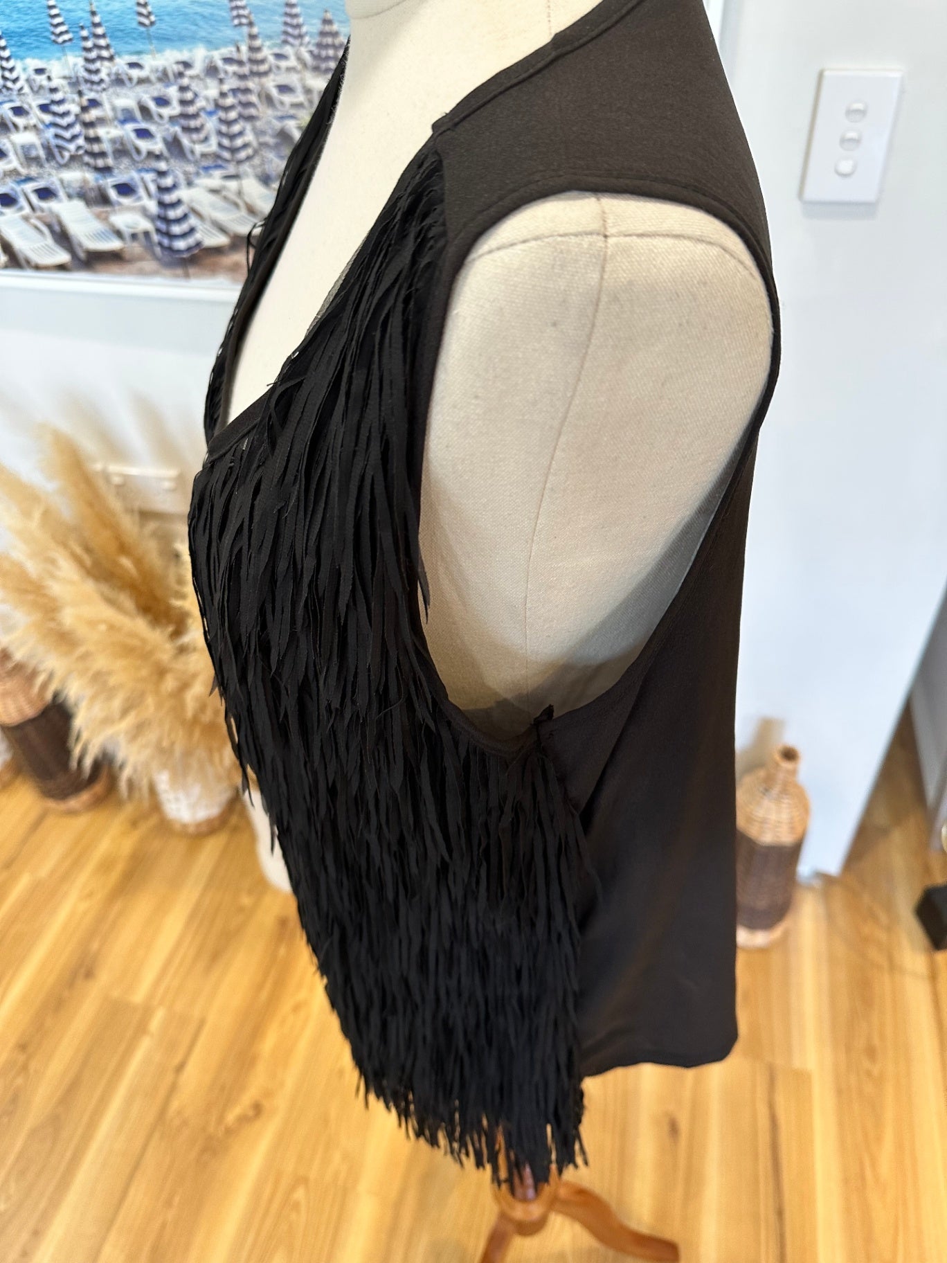 [SALE] Max - Flapper Fringed Singlet Top - Size 10 - Black