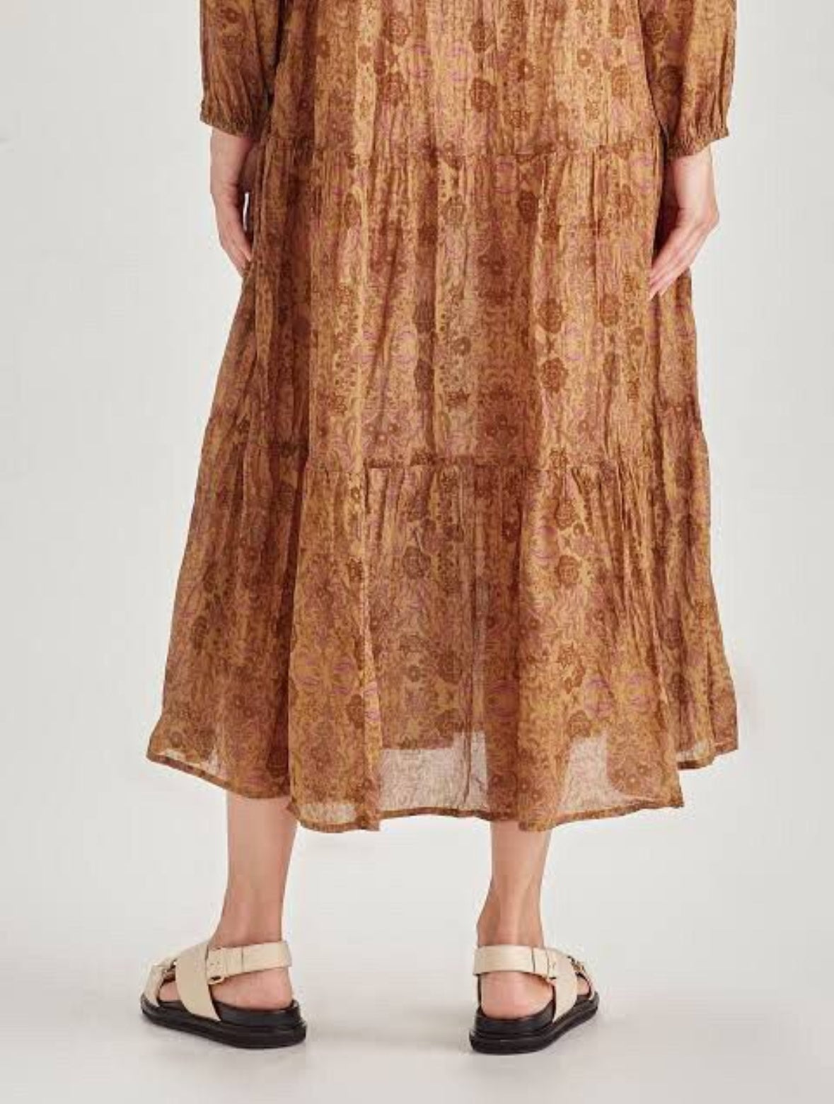 [SALE] Sills - Maxi Dress - Cotton - Size 14 - Olive green w Florals