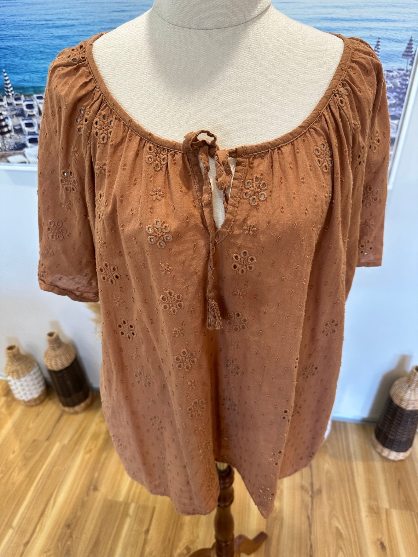 [SALE] Suzanne Grae Broderie Brown Blouse - Large