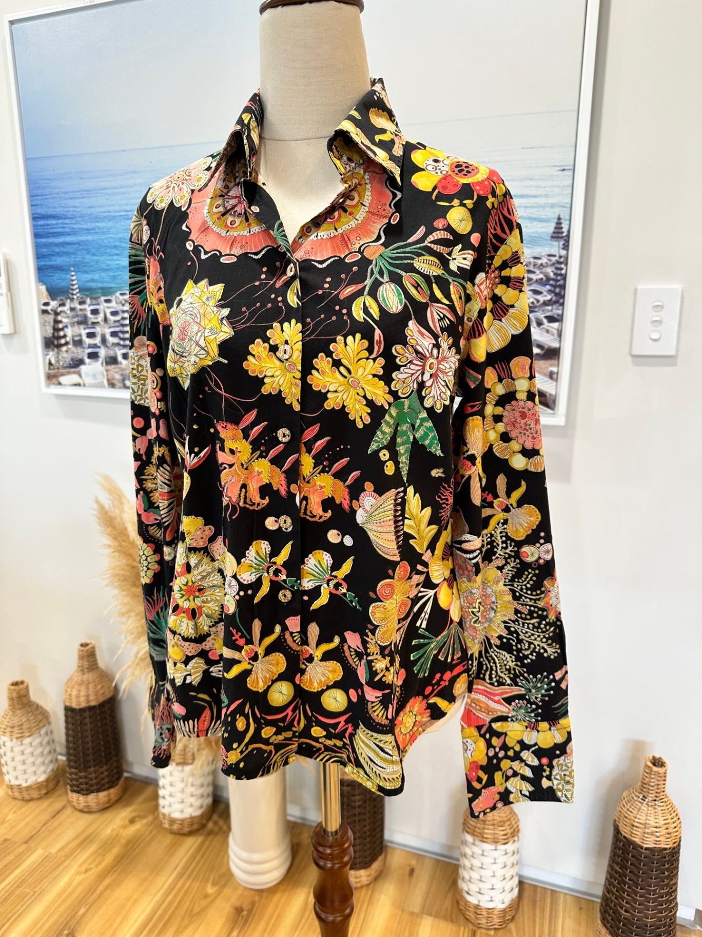 [SALE] Ana Sebastian - Black w Floral - Shirt - Small