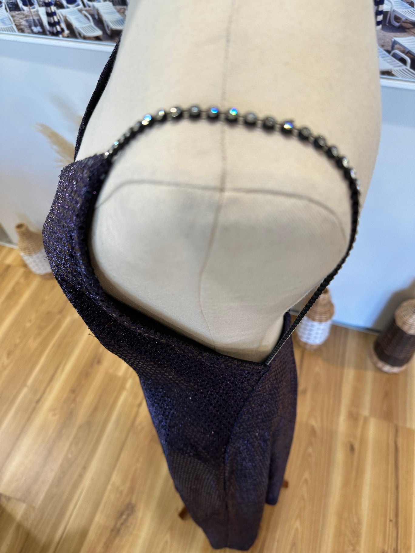 Sequin Gown w Diamante Straps - Medium - Black with shimmering effect