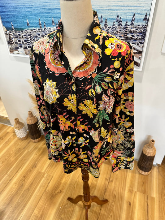 [SALE] Ana Sebastian - Black w Floral - Shirt - Small