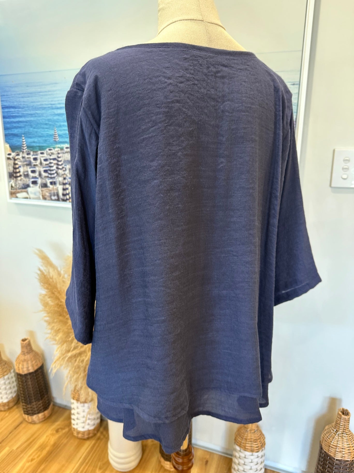 Bai's Lilly Top - Silk / Cotton - Extra Large - Navy Blue