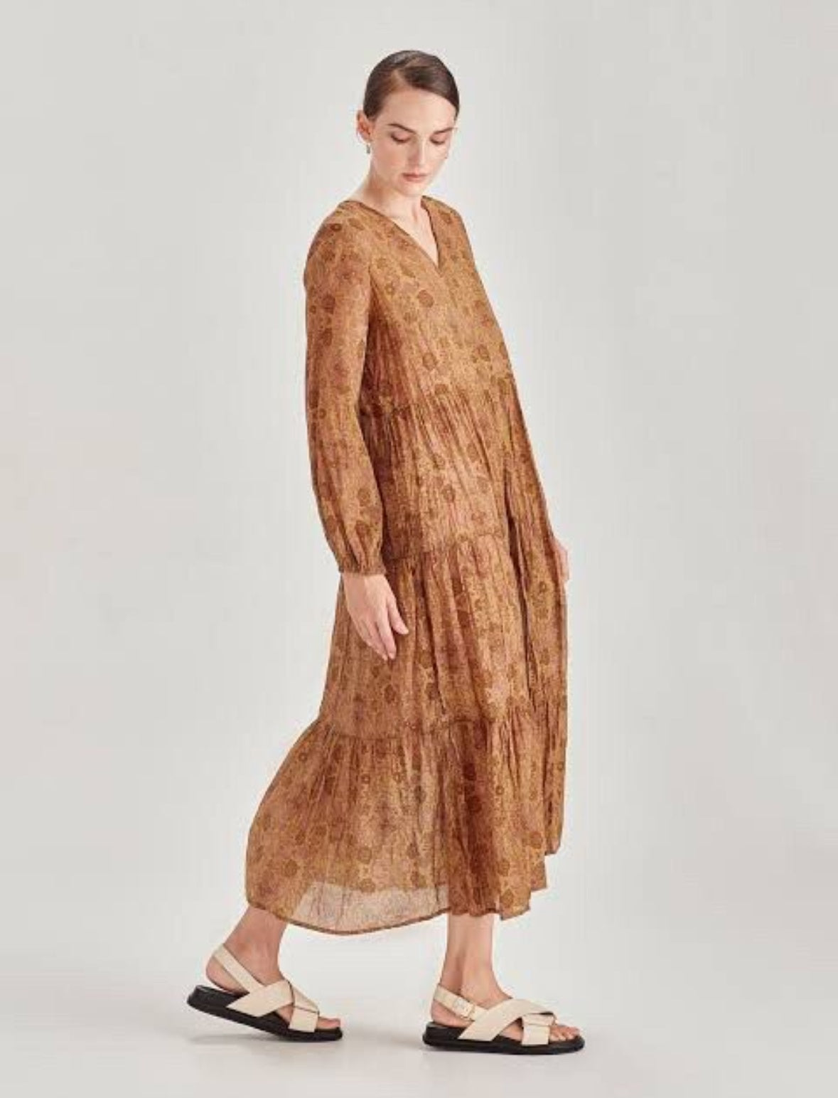 [SALE] Sills - Maxi Dress - Cotton - Size 14 - Olive green w Florals