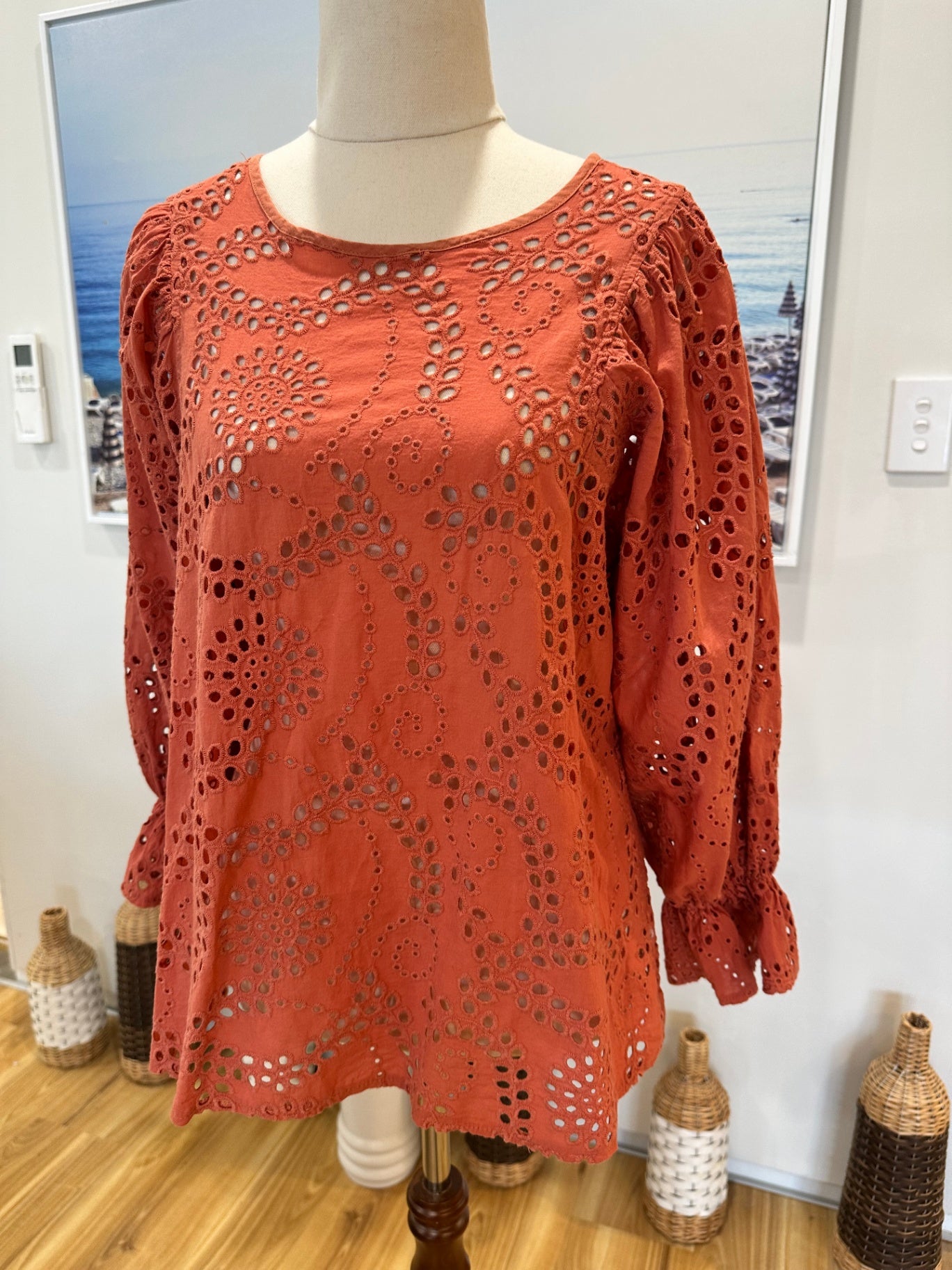 [SALE] Broderie Blouse - Small - Coral