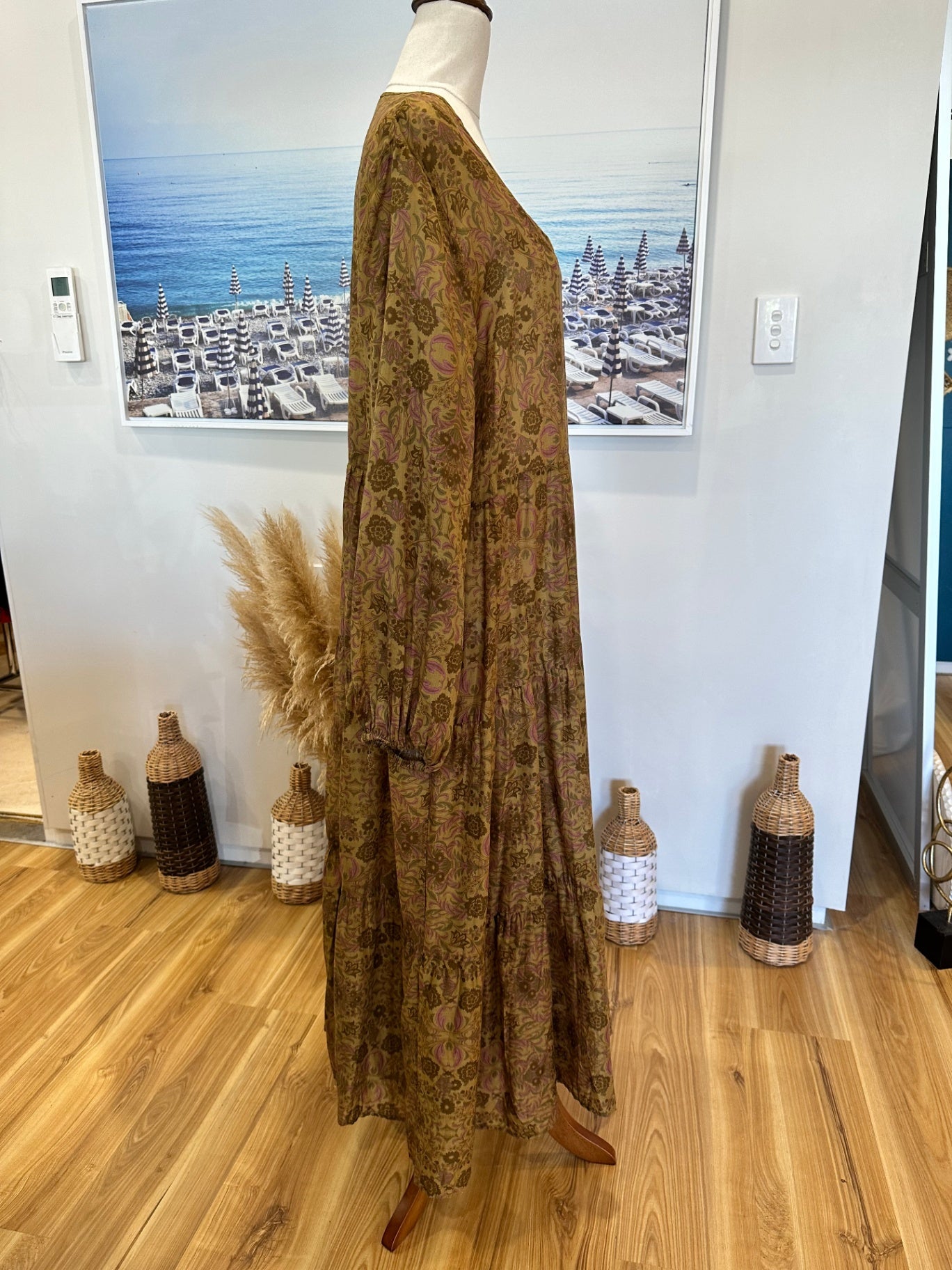 [SALE] Sills - Maxi Dress - Cotton - Size 14 - Olive green w Florals