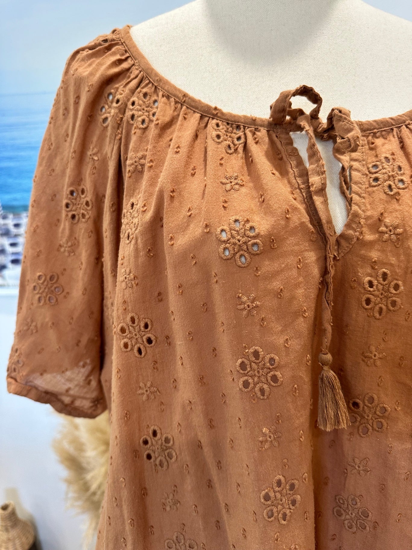 [SALE] Suzanne Grae Broderie Brown Blouse - Large