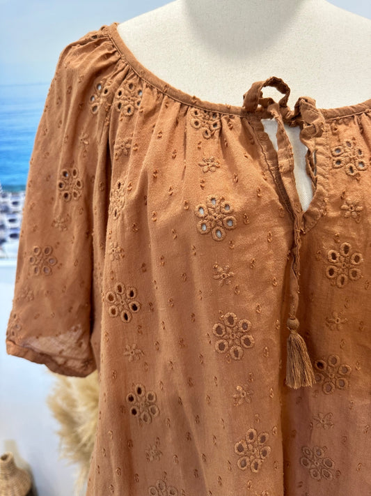 [SALE] Suzanne Grae Broderie Brown Blouse - Large