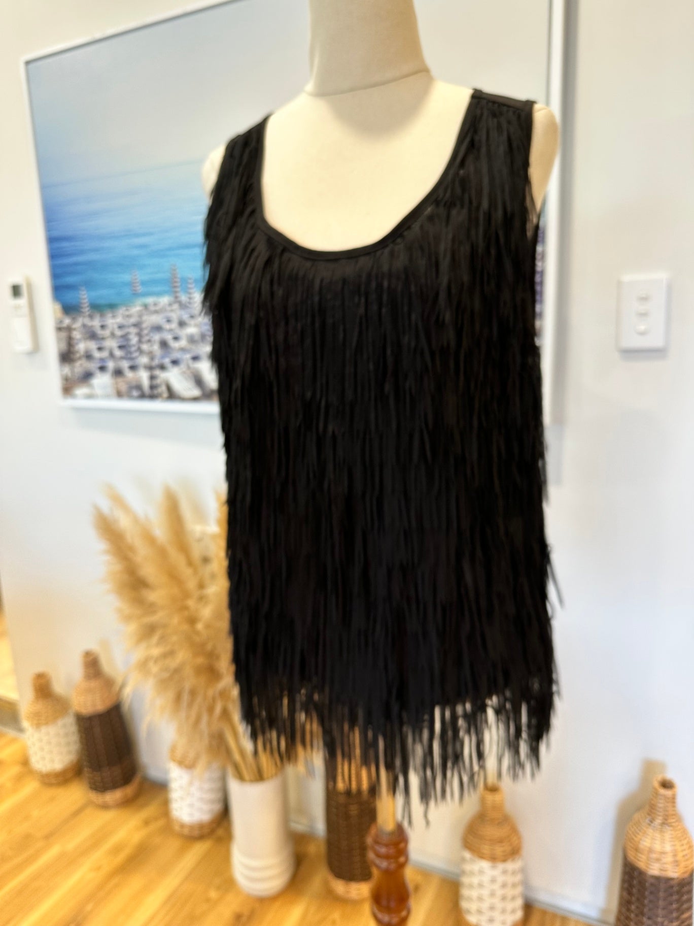 [SALE] Max - Flapper Fringed Singlet Top - Size 10 - Black