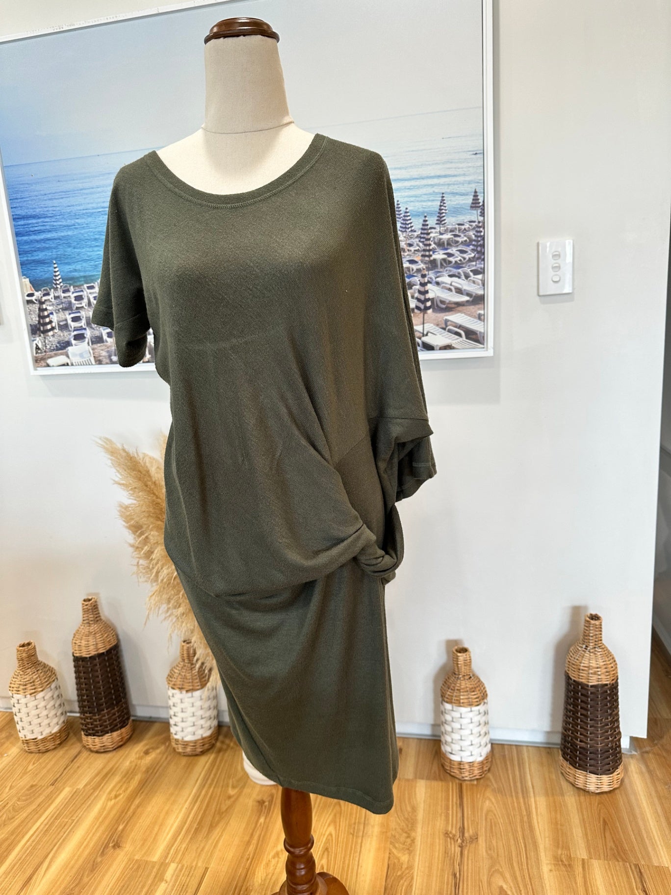 [SALE] Draping Dress - Size Small - Olive green