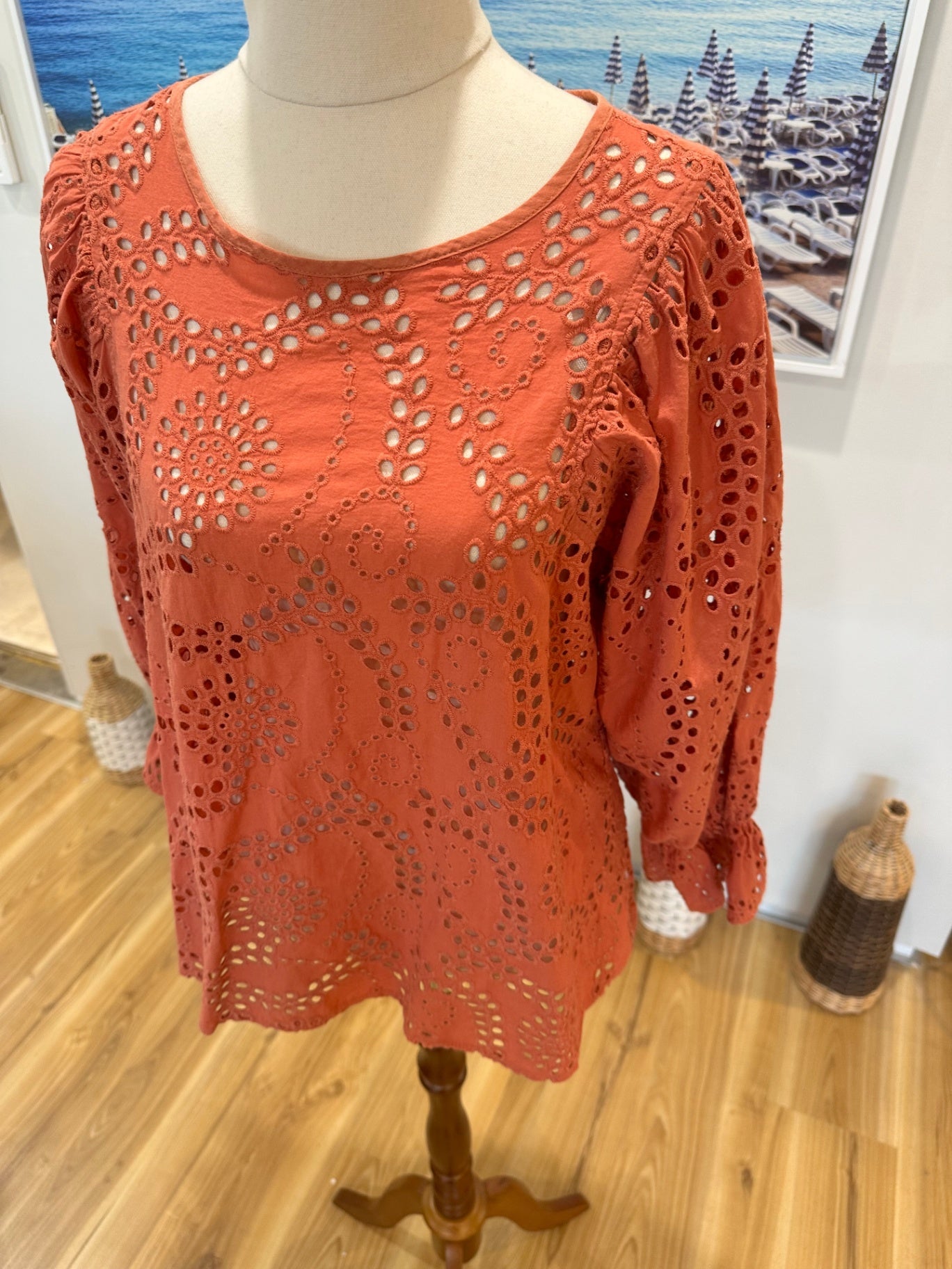 [SALE] Broderie Blouse - Small - Coral