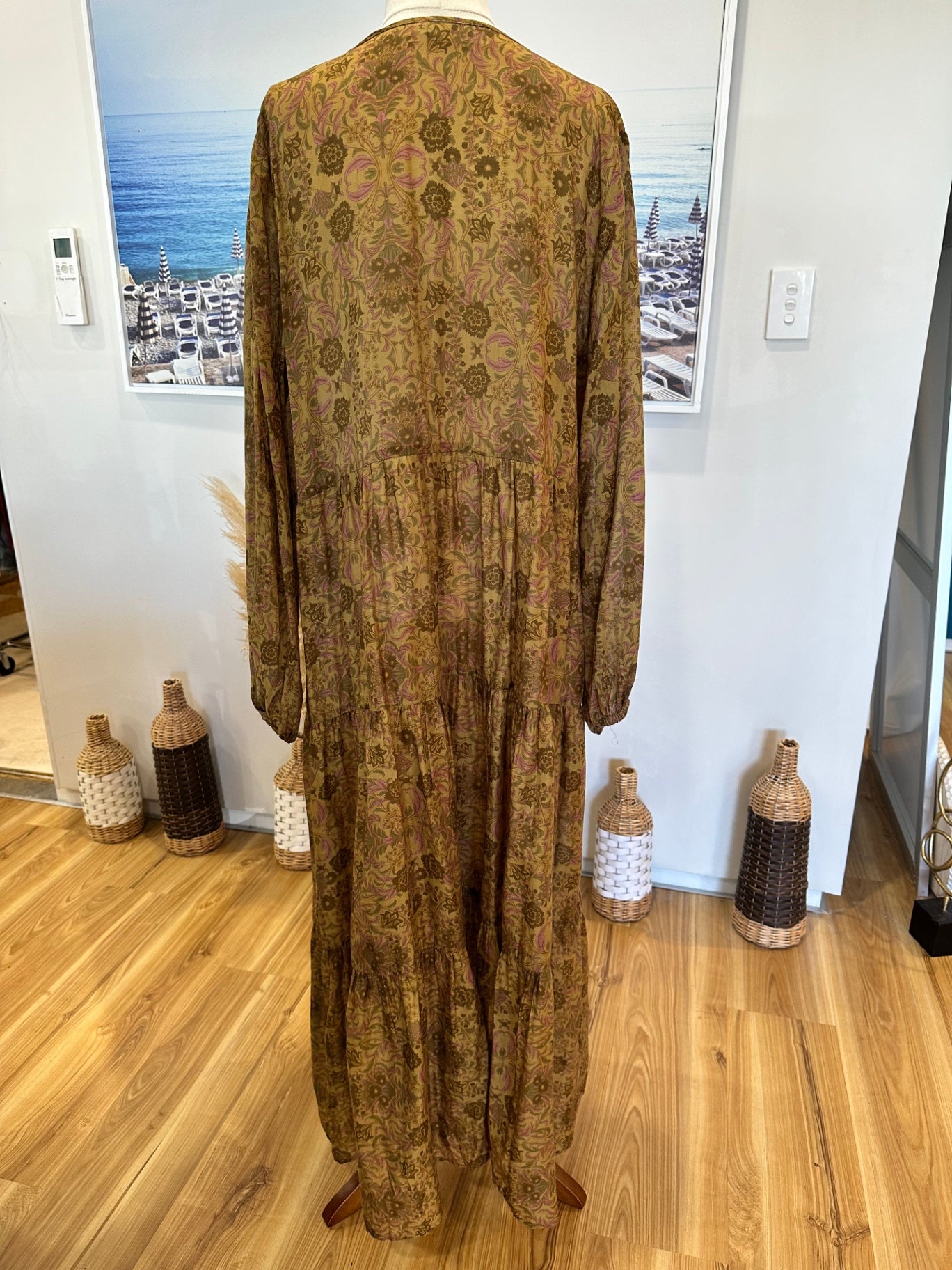[SALE] Sills - Maxi Dress - Cotton - Size 14 - Olive green w Florals