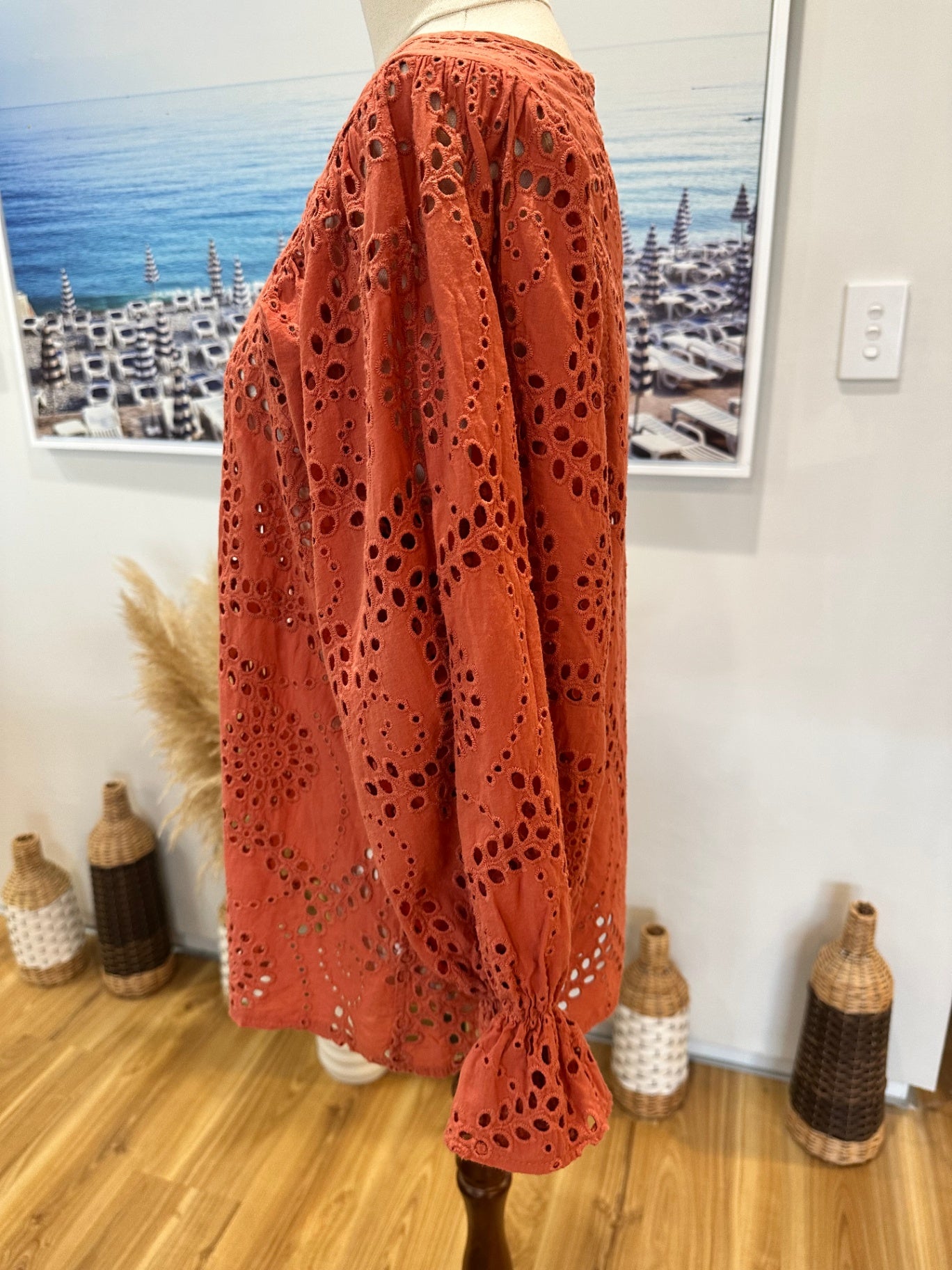 [SALE] Broderie Blouse - Small - Coral
