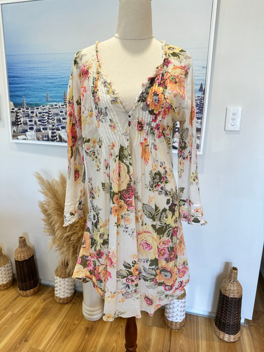 [SALE] Vassalli - Kaftan Top - Medium - Cream with pastels
