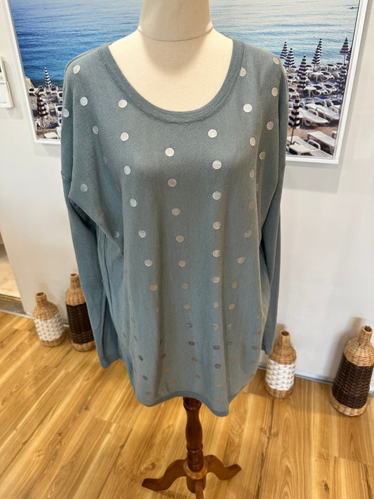 [SALE] North South Merino Jumper Medium Aqua w Silver dots