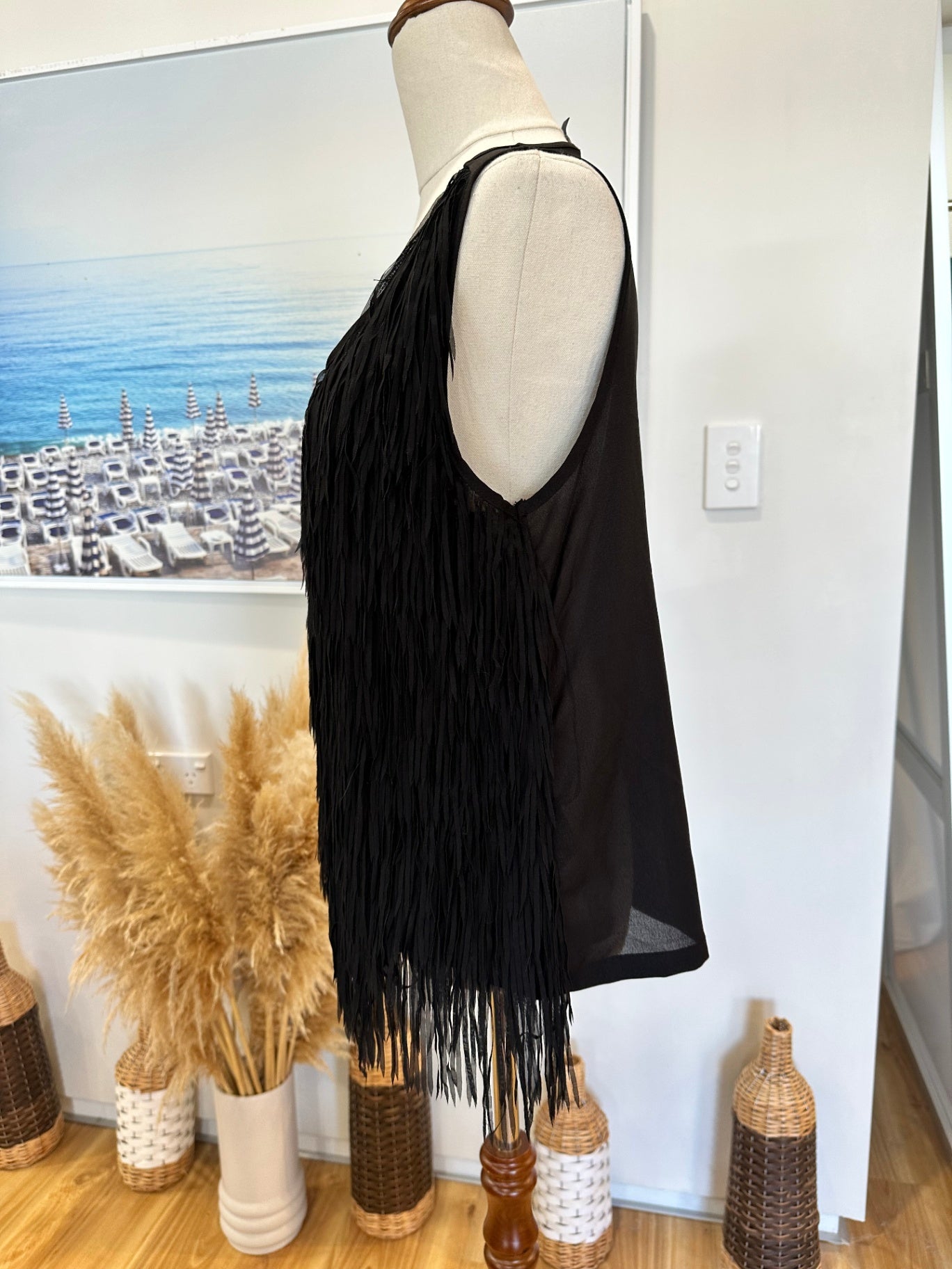 [SALE] Max - Flapper Fringed Singlet Top - Size 10 - Black