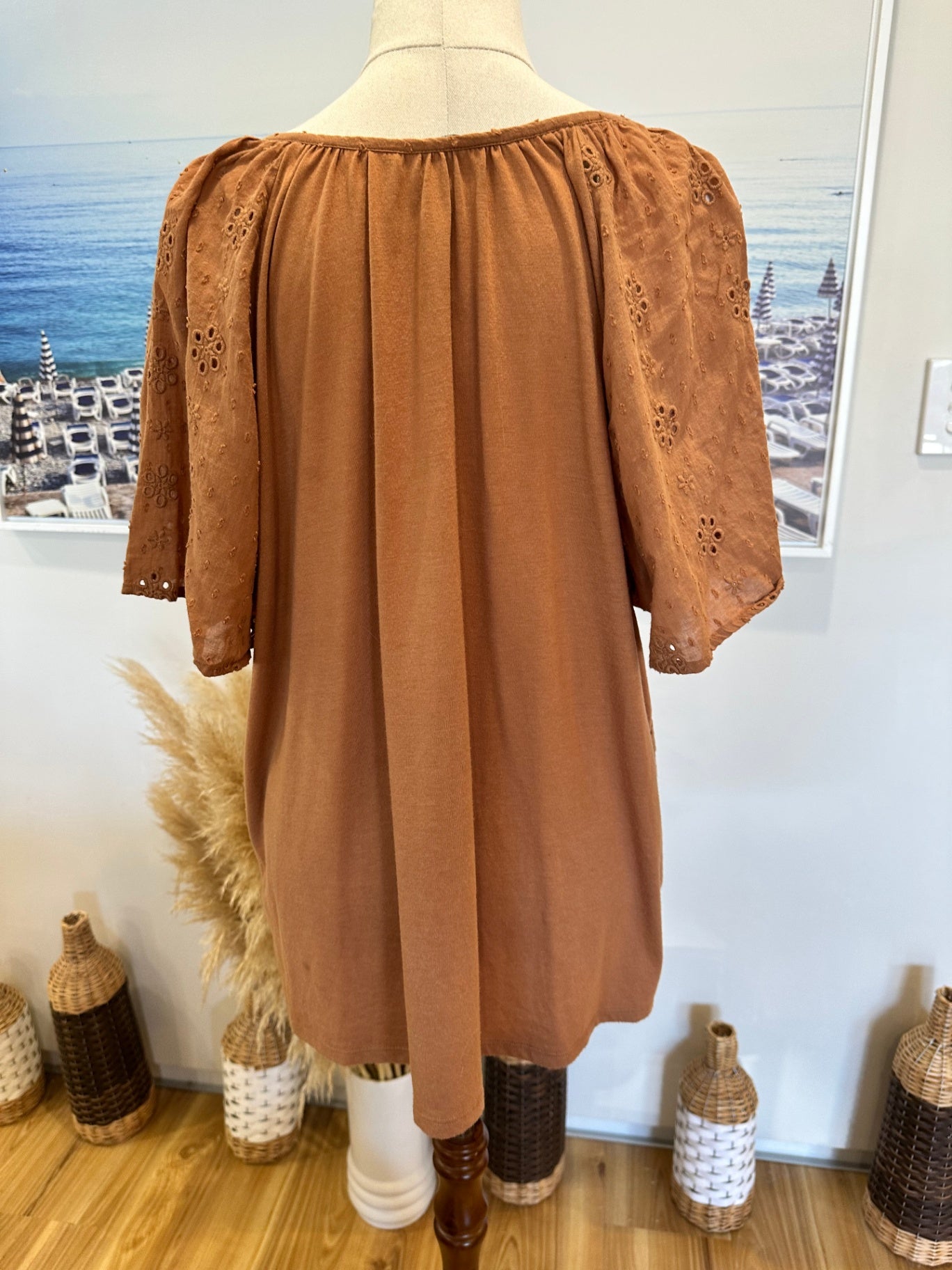 [SALE] Suzanne Grae Broderie Brown Blouse - Large