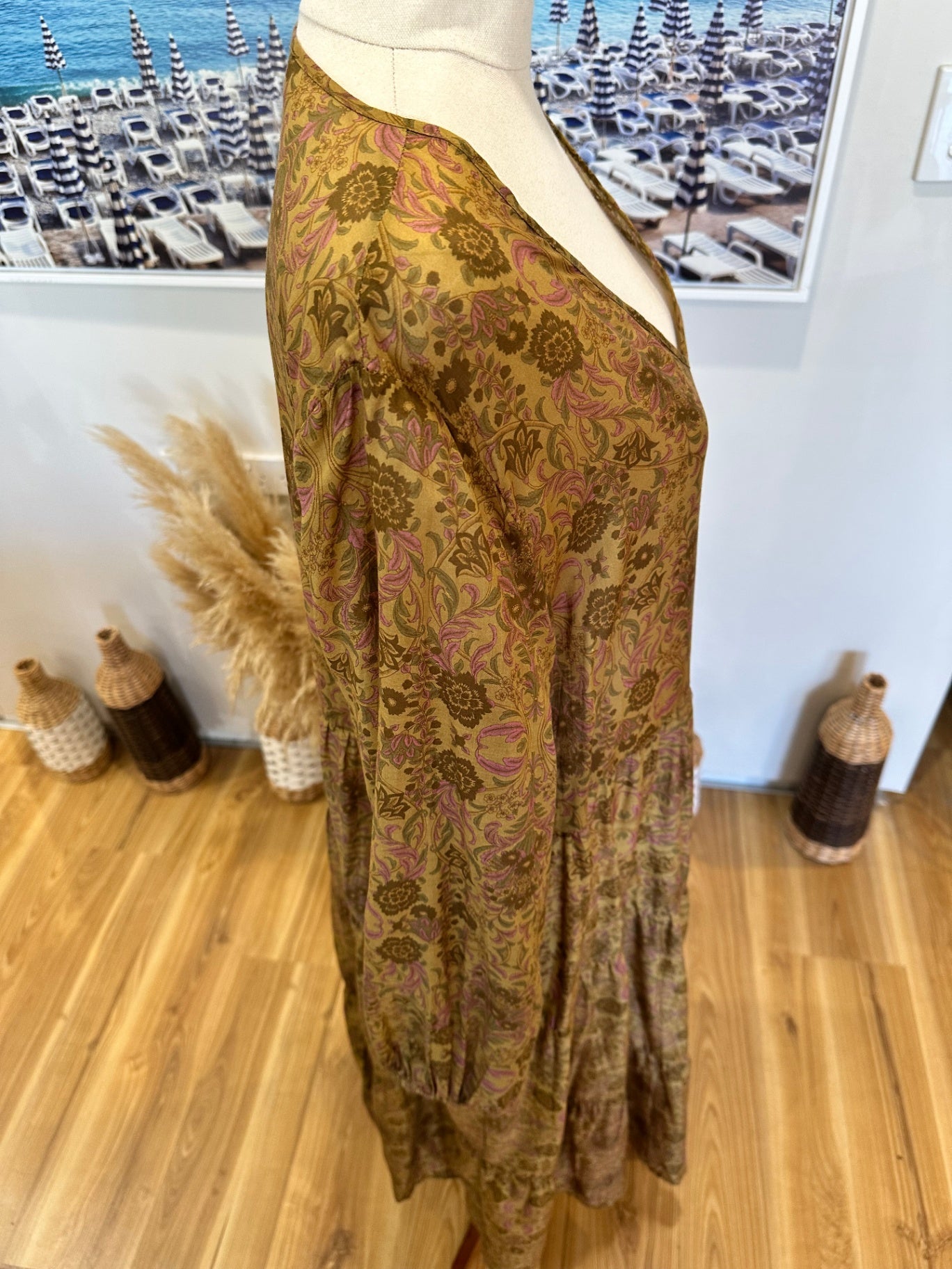 [SALE] Sills - Maxi Dress - Cotton - Size 14 - Olive green w Florals