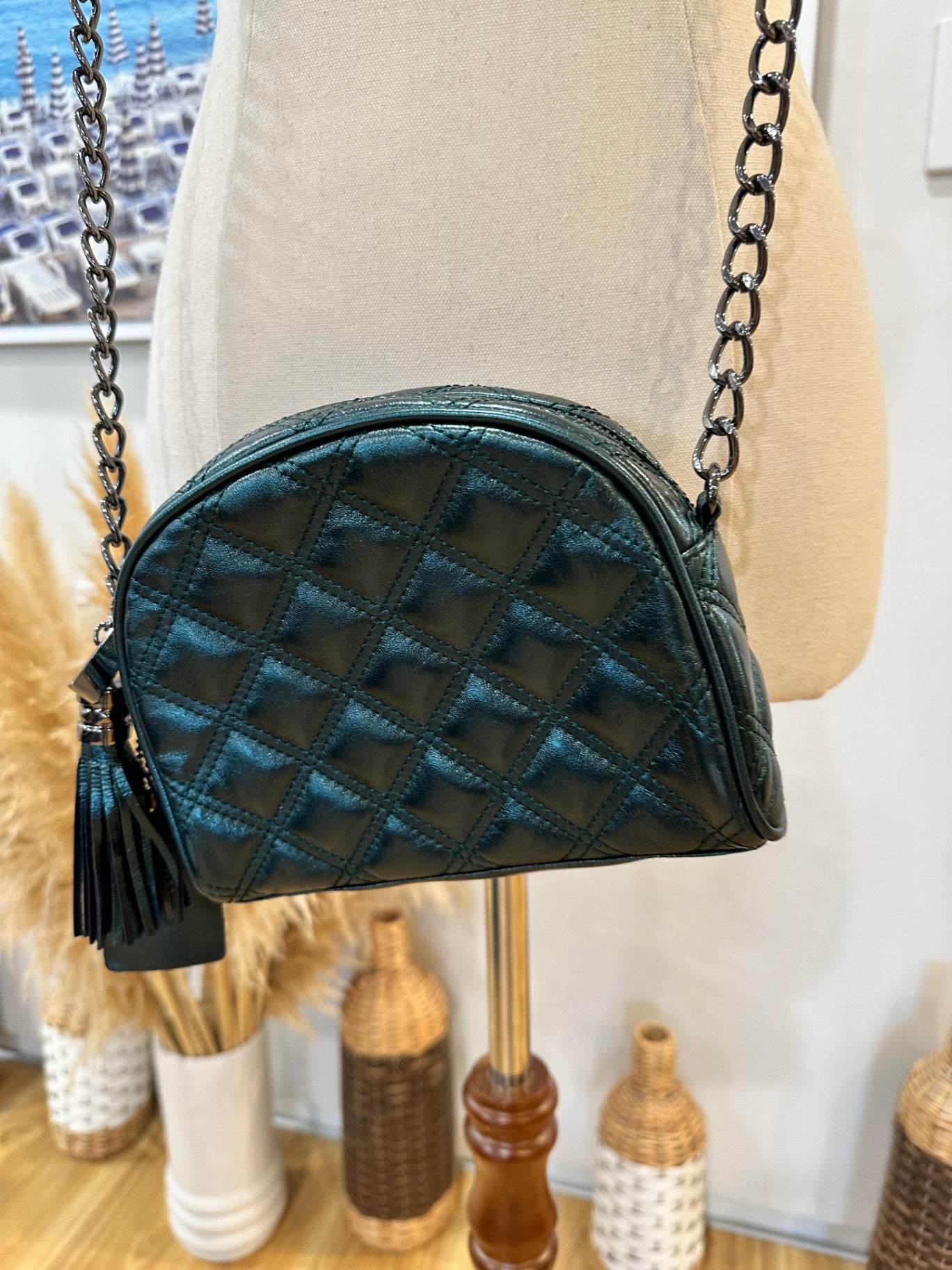 [SALE] Danier Leather - Cross Body Handbag - Emerald Green