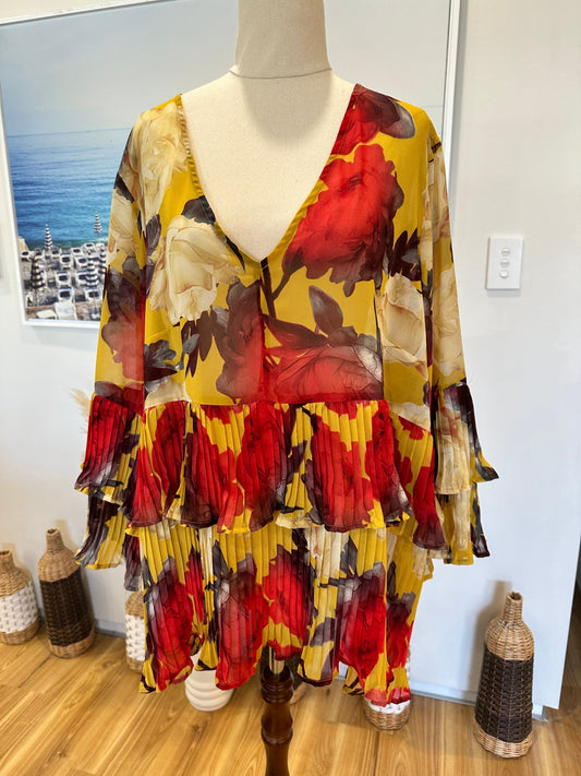[SALE] Annah Stretton - Flamenco-style Blouse - Extra Large - Yellow with red