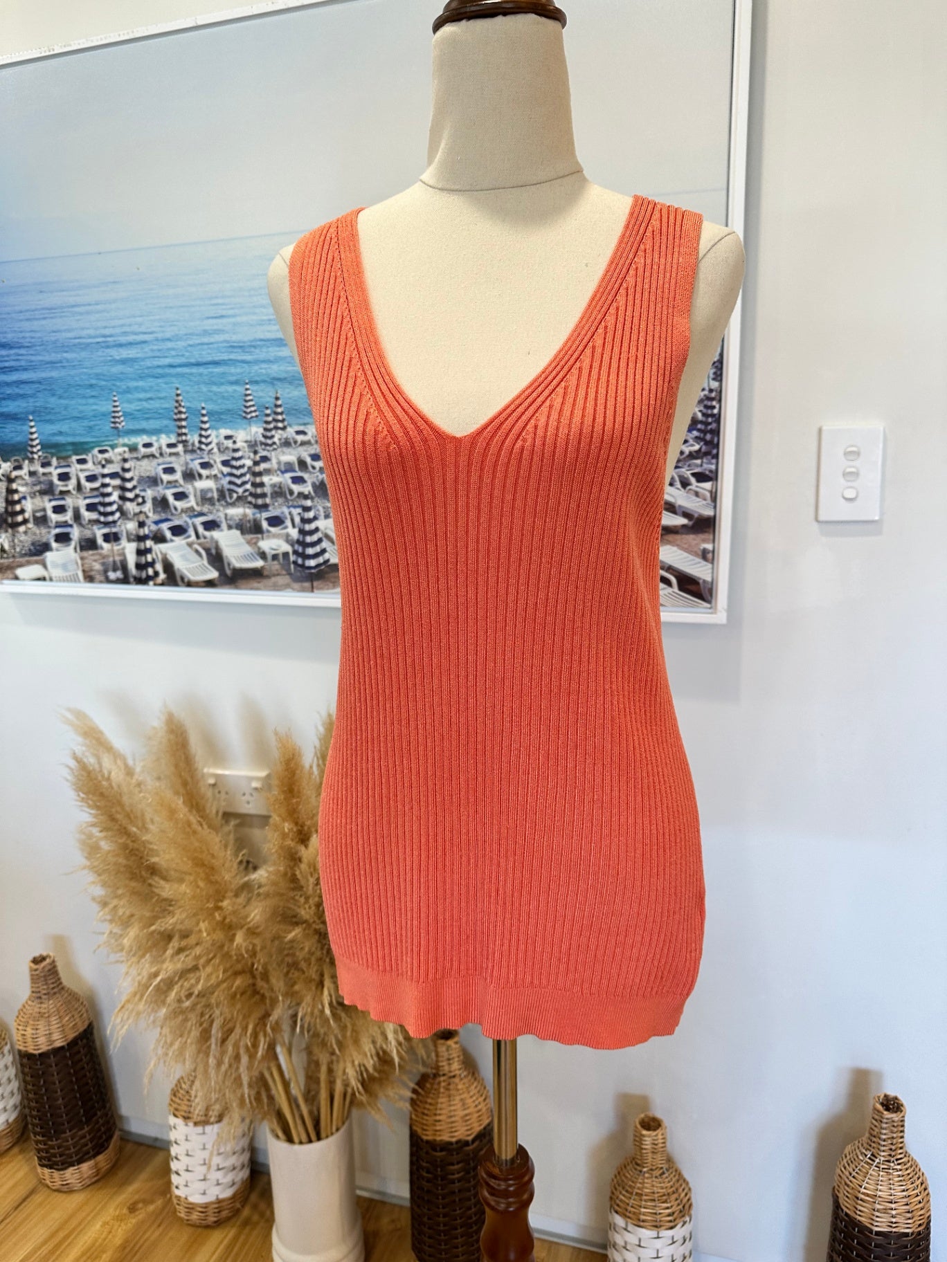 [SALE] M&S - Ribbed Singlet Top - Medium / Large - Coral