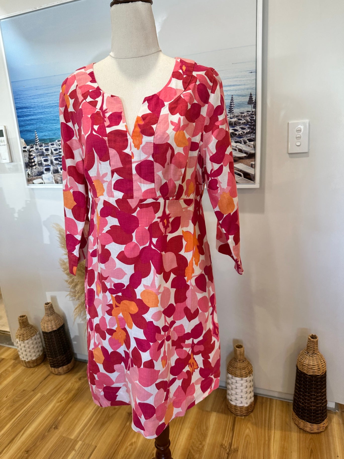 Boden Dress - 100% Linen - Size 12 - Pink, Red, Orange