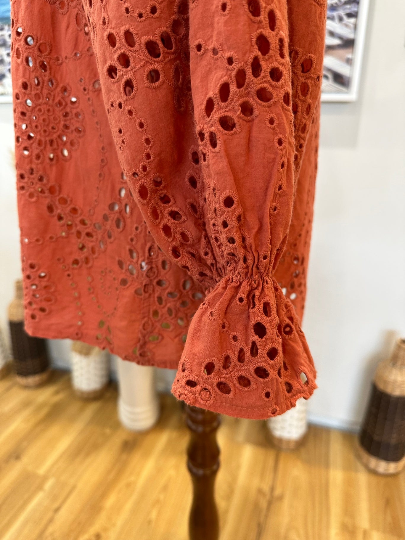 [SALE] Broderie Blouse - Small - Coral